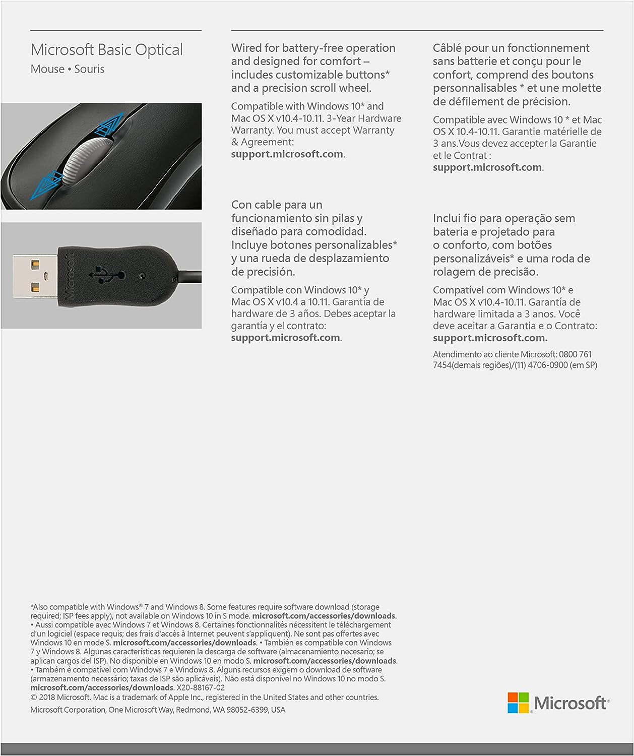 Microsoft P5800059 Mouse Ottico 800dpi 3pulsanti Nero