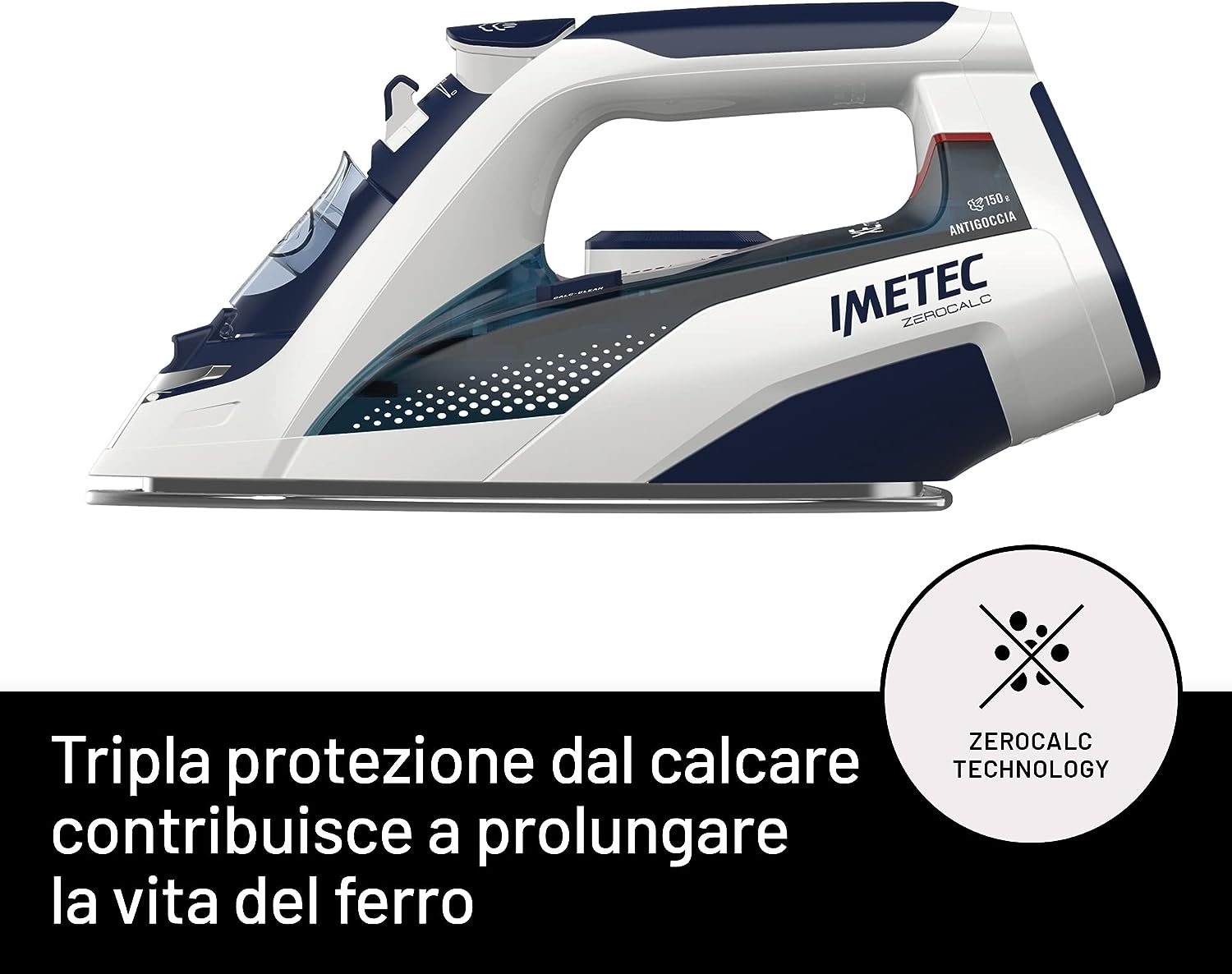 Imetec 9246 Ferro Vapore 2400w Piast.inox Zerocalc Bianco/blu