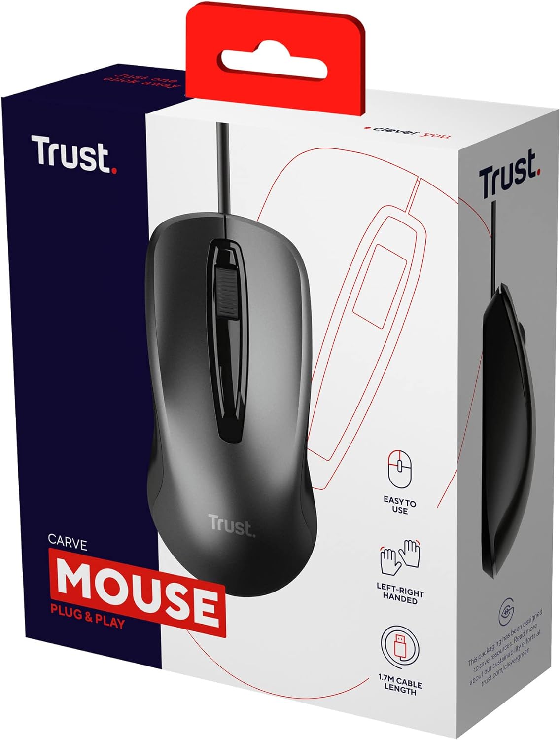 Trust Carve Mouse ottico a filo Nero