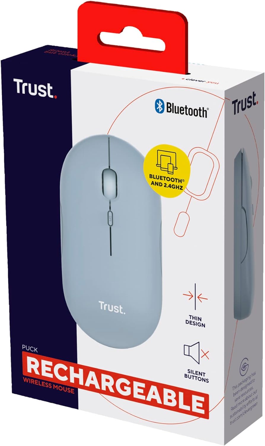 Trust Puck Mouse ultrasottile wireless ricaricabile Blu
