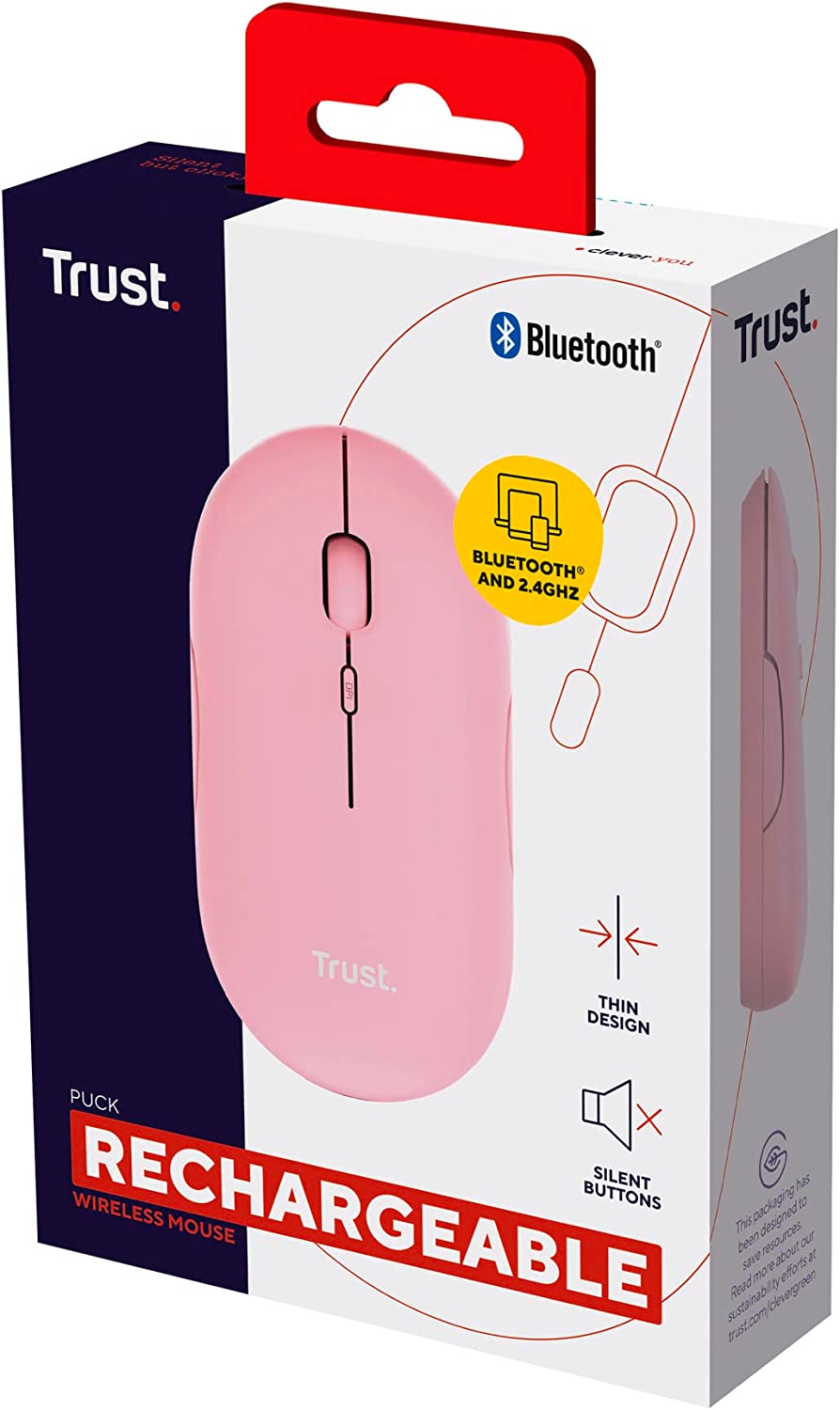 Trust Puck Mouse ultrasottile wireless ricaricabile Rosa
