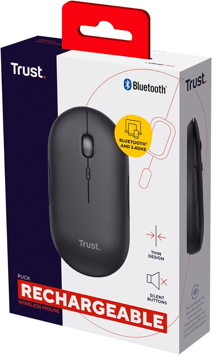 Trust Puck Mouse ultrasottile wireless ricaricabile Nero