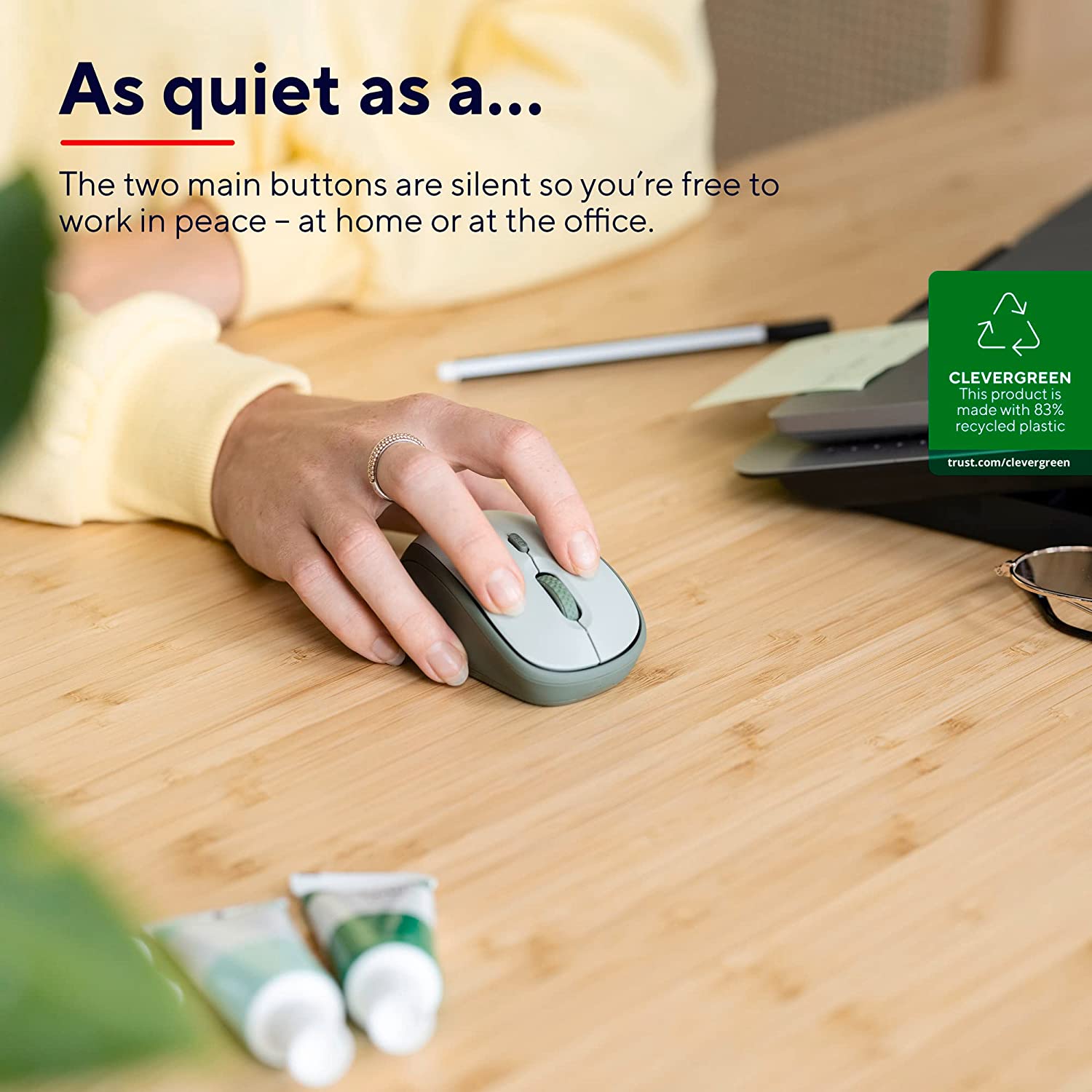 Trust Yvi+ Mouse wireless silenzioso Verde