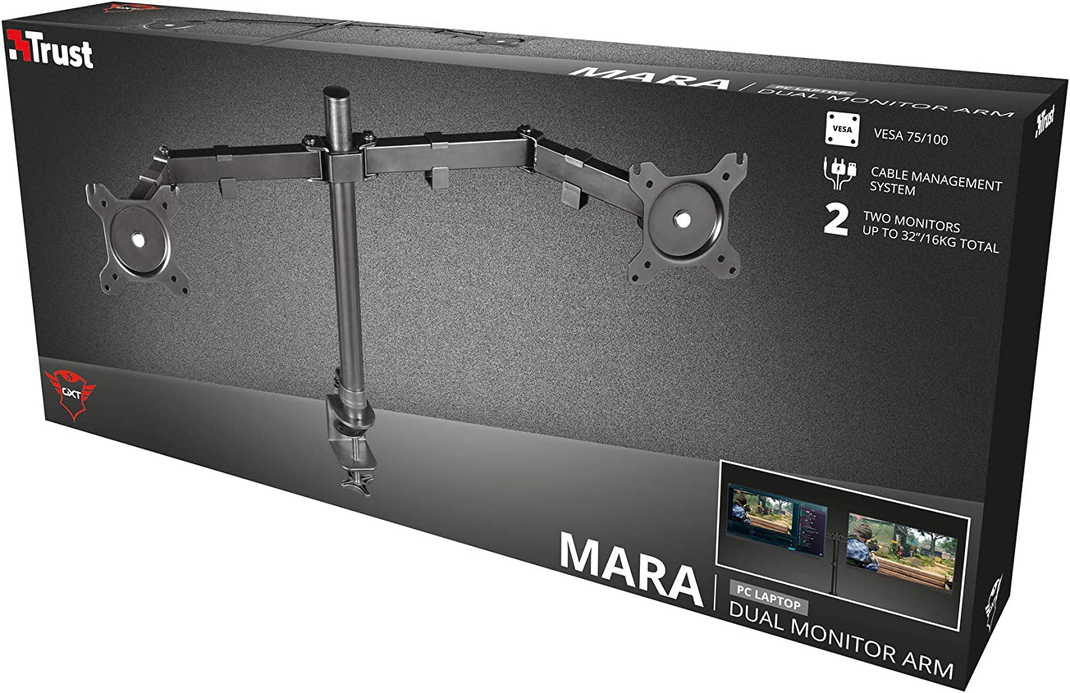 Trust Gaming GXT 1120 MARA Braccio per doppio monitor Nero