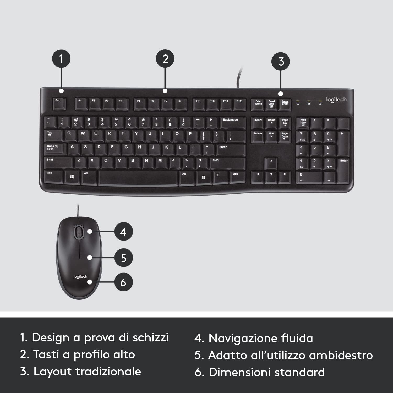 Logitech 920002543 Tastiera + Mouse Wired Layout Italiano Mk120