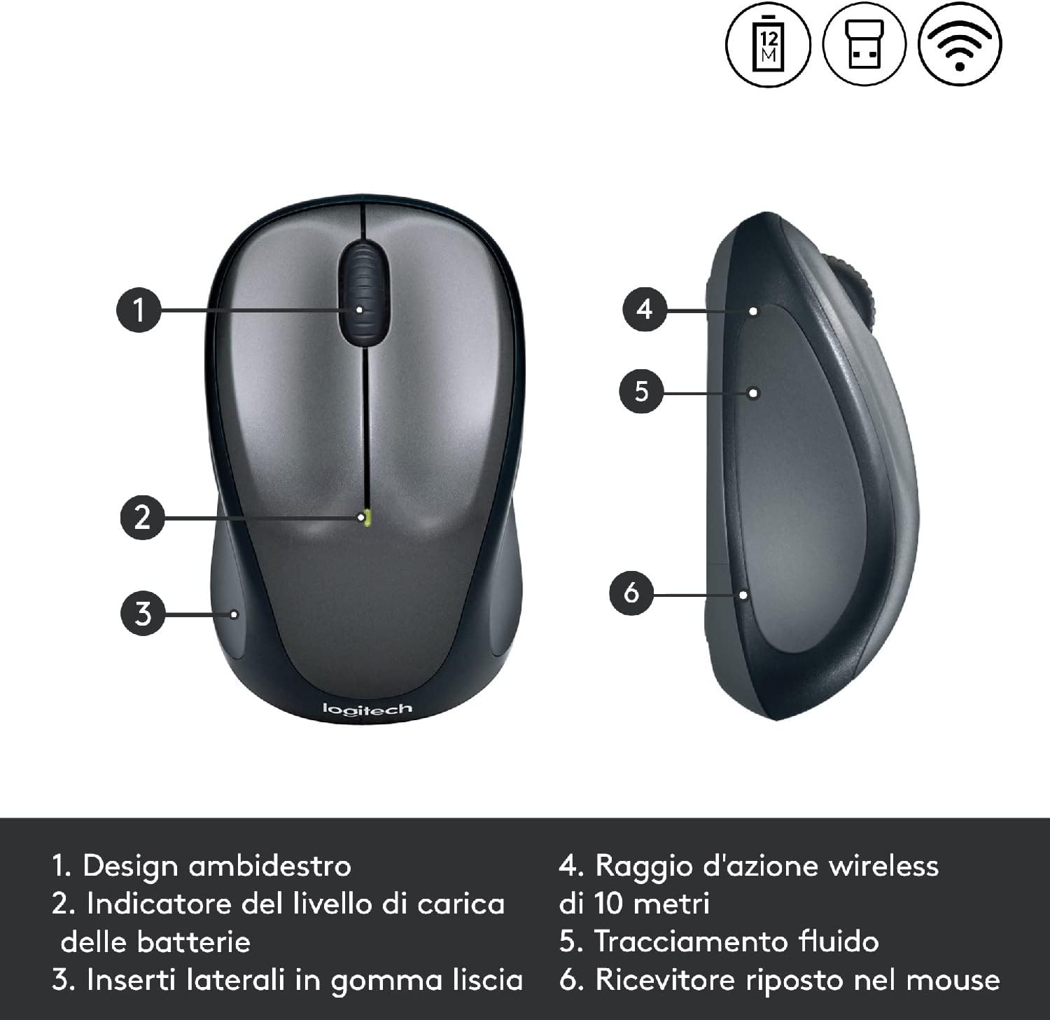 Logitech 910002201 Mouse Wifi Wer M235 Nano Reciver Grigio