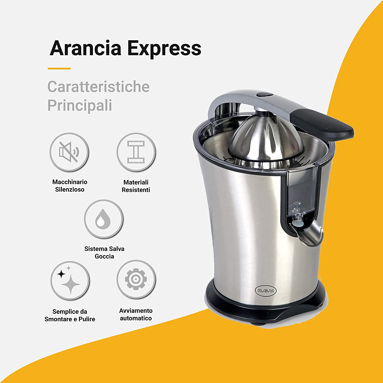 Rgv ARANCIAEXPRESSN Spremiagrumi Elettrico 120w A Leva Acciaio