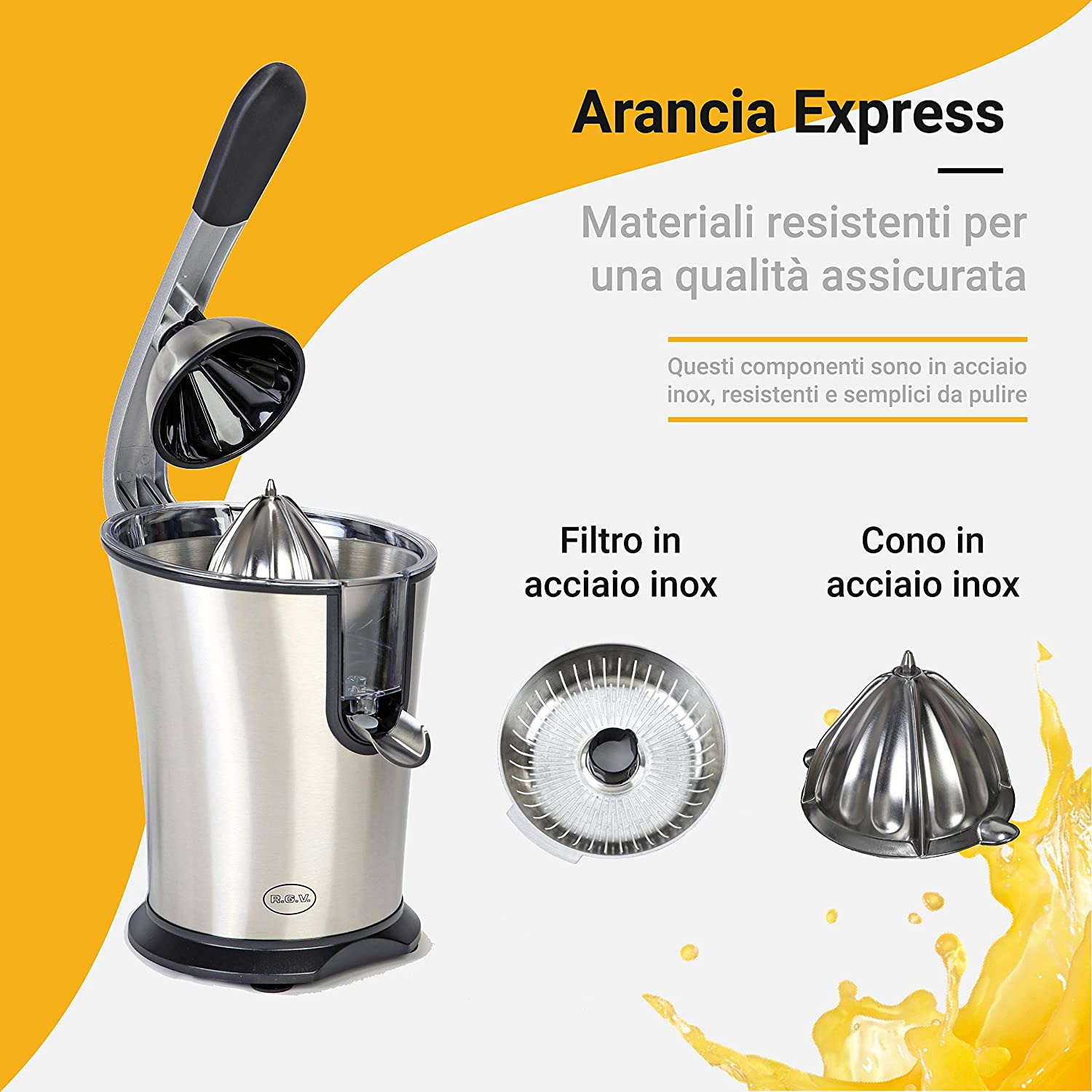 Rgv ARANCIAEXPRESSN Spremiagrumi Elettrico 120w A Leva Acciaio