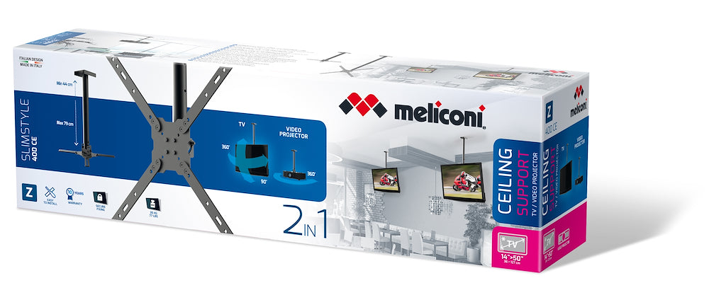 Meliconi 480862 Supp.soffitto X Tv+videoproit.max35kg Slimstyle400