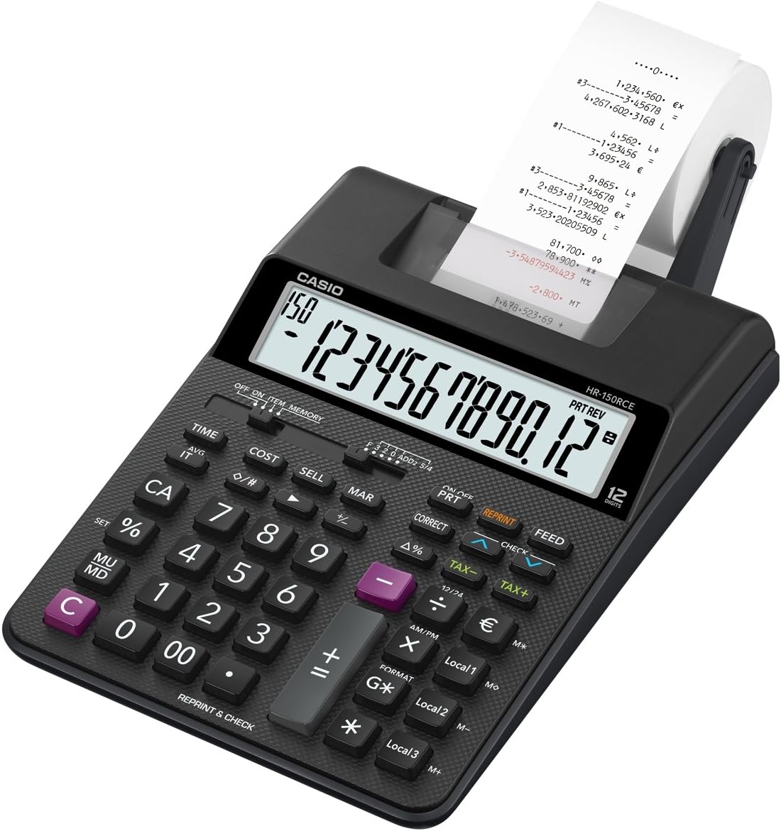 Casio HR150RCEWBEC Calc.minipr. 1col. Euro/iva/3 Valu. Bundle C/alim