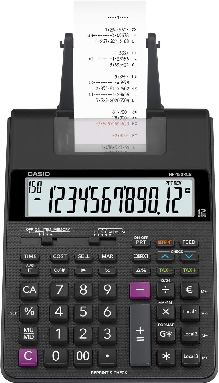 Casio HR150RCEWBEC Calc.minipr. 1col. Euro/iva/3 Valu. Bundle C/alim