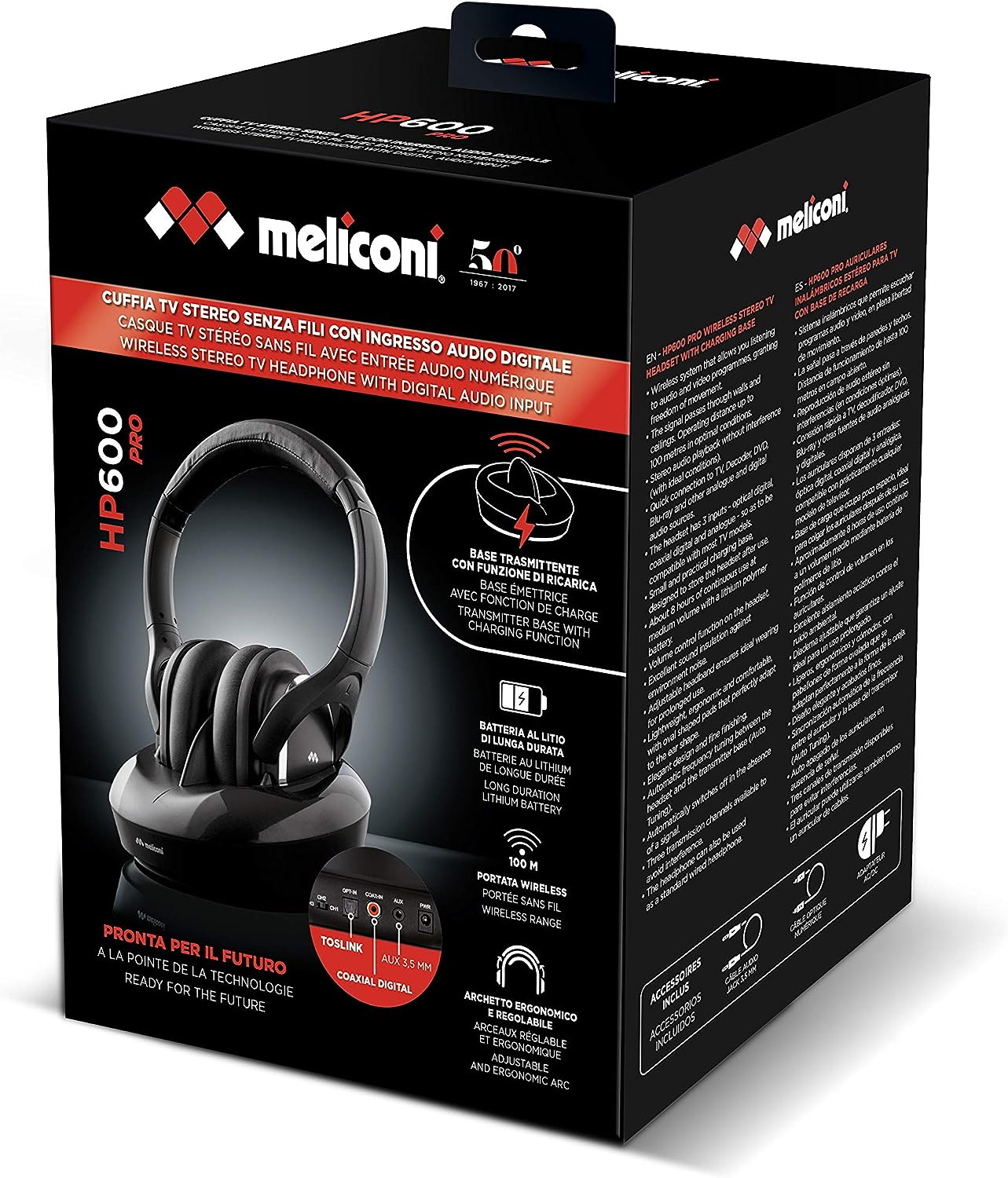 Meliconi 497313 Cuffia Tv Stereo S/fili Ingresso Ottico Hp 600