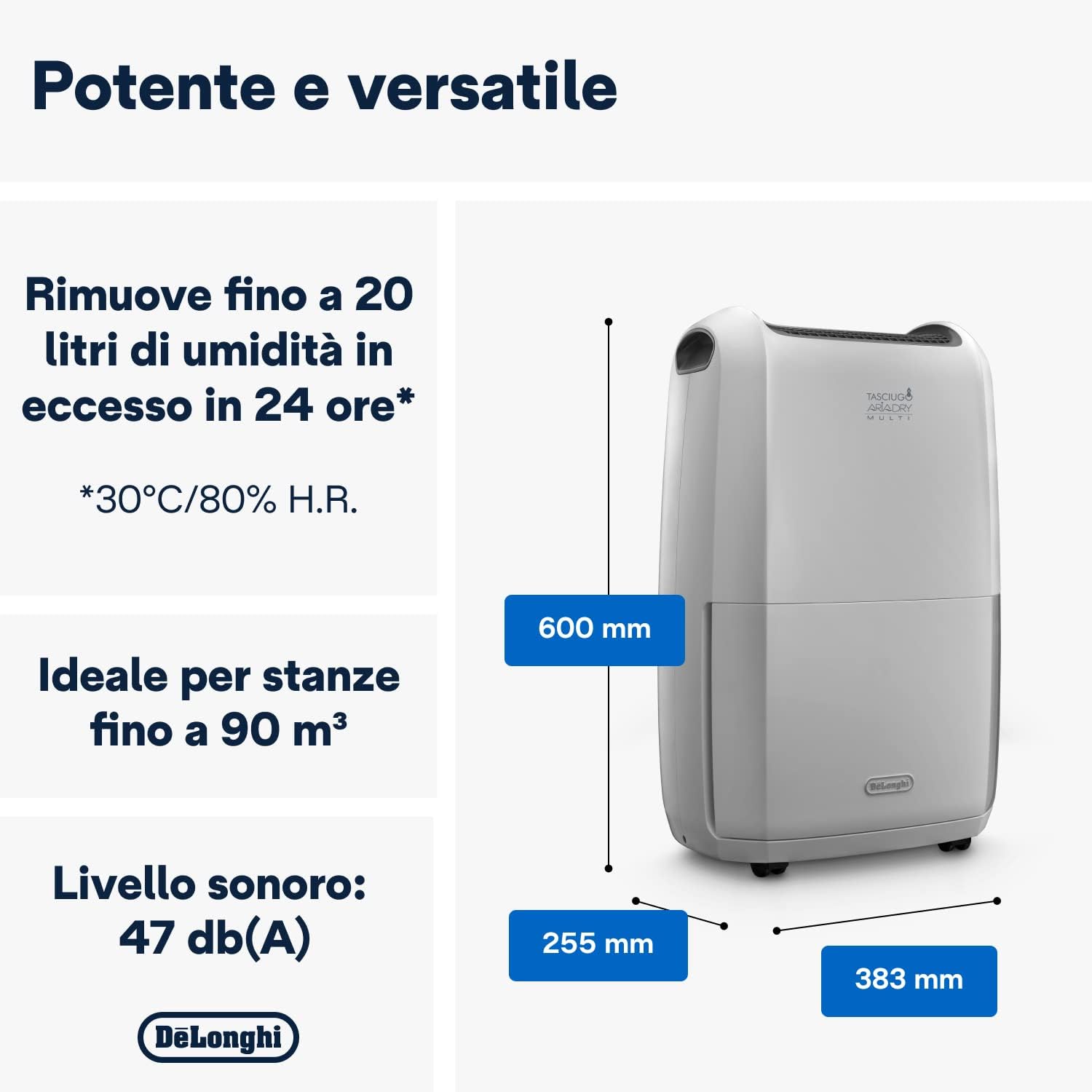 De Longhi DDSX225 Deumidificatore 446w 25lt/giorno 3vel F.laundry Wh