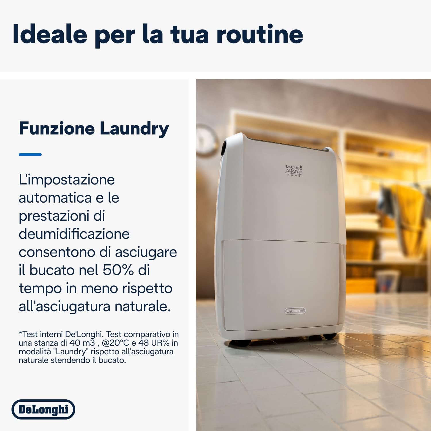 De Longhi DDSX225 Deumidificatore 446w 25lt/giorno 3vel F.laundry Wh