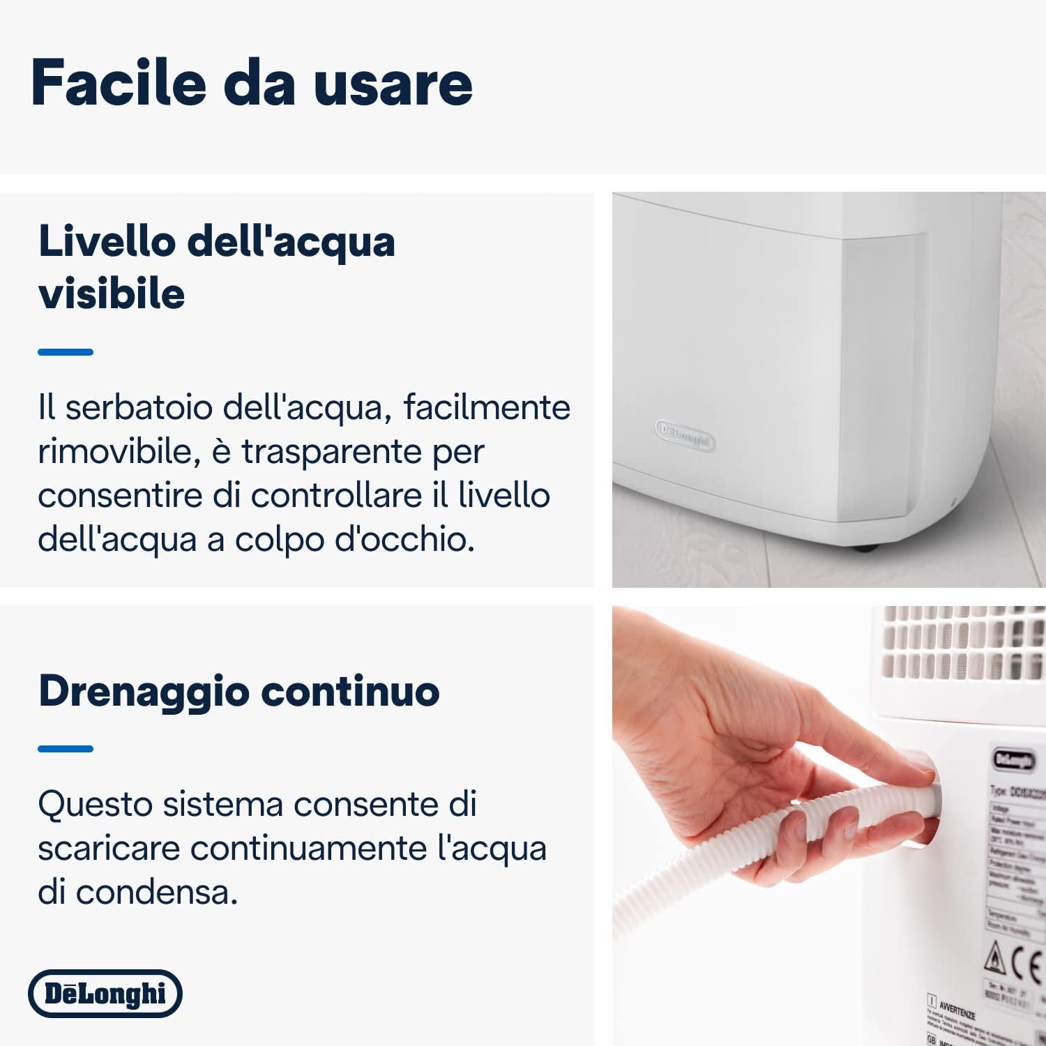 De Longhi DDSX225 Deumidificatore 446w 25lt/giorno 3vel F.laundry Wh