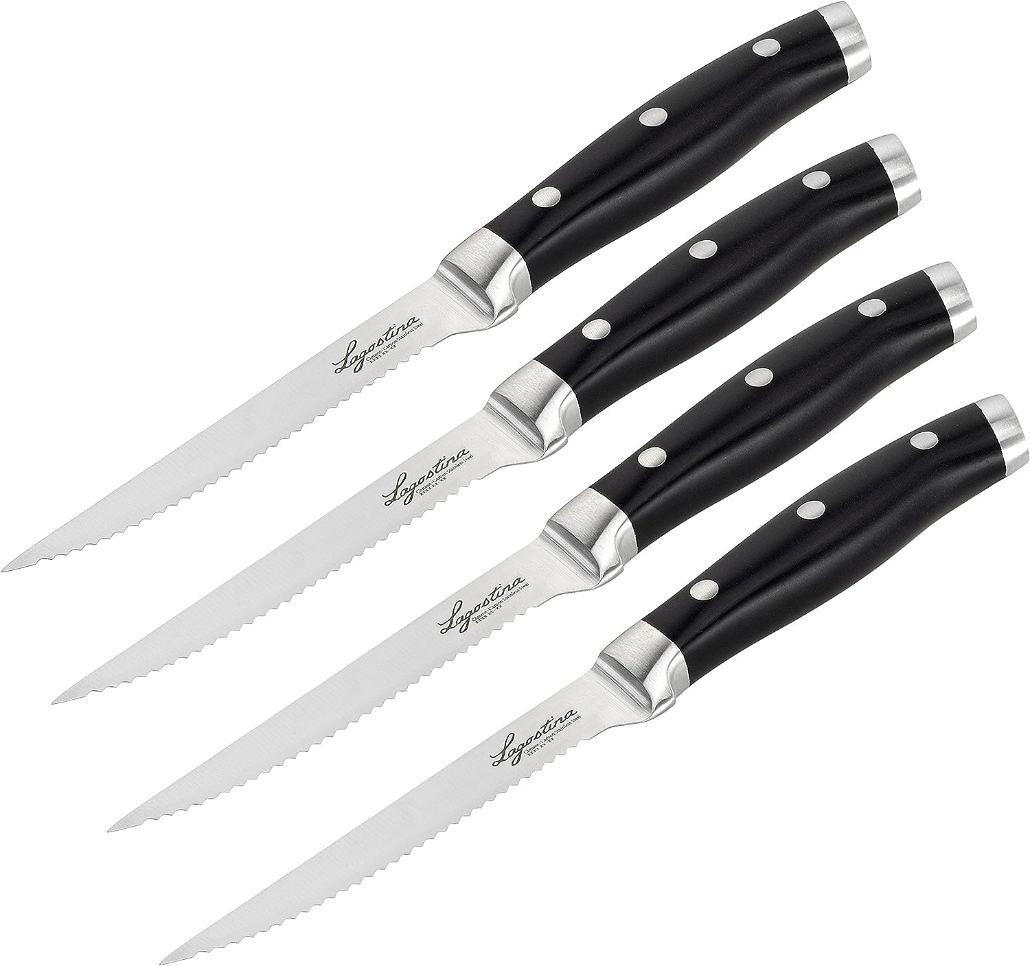 Lagostina 450500804 Set 4 Coltelli Bistecca, Nero E Acciaio