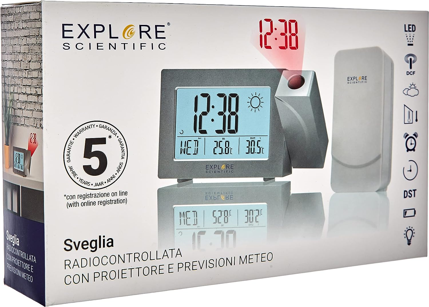 Explore Scientific RPW3008SILVER Orologio Sveglia C/proiez. Barometro Argento