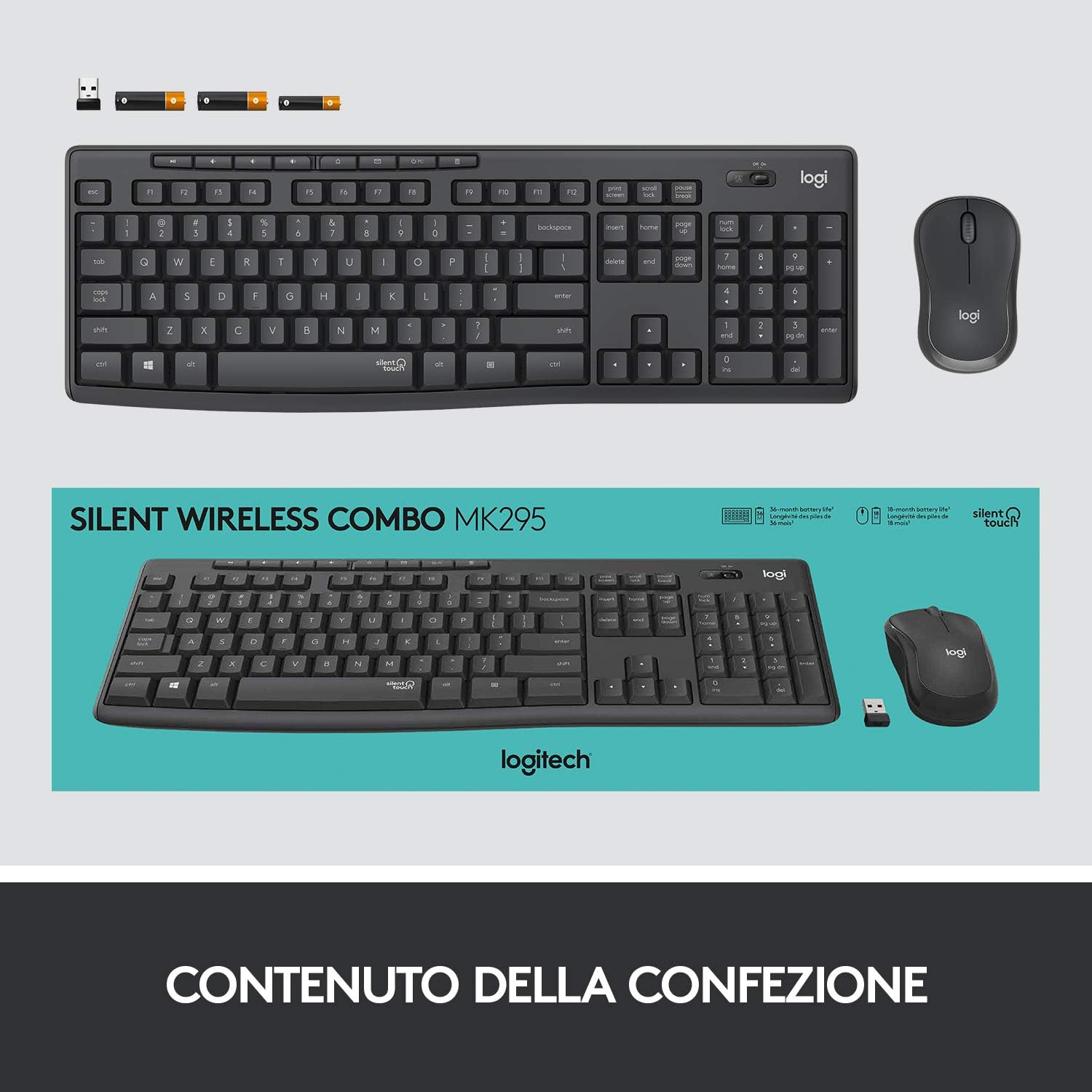 Logitech 920009797 Tastiera Wireless +mouse Mk295 Silent Graphite