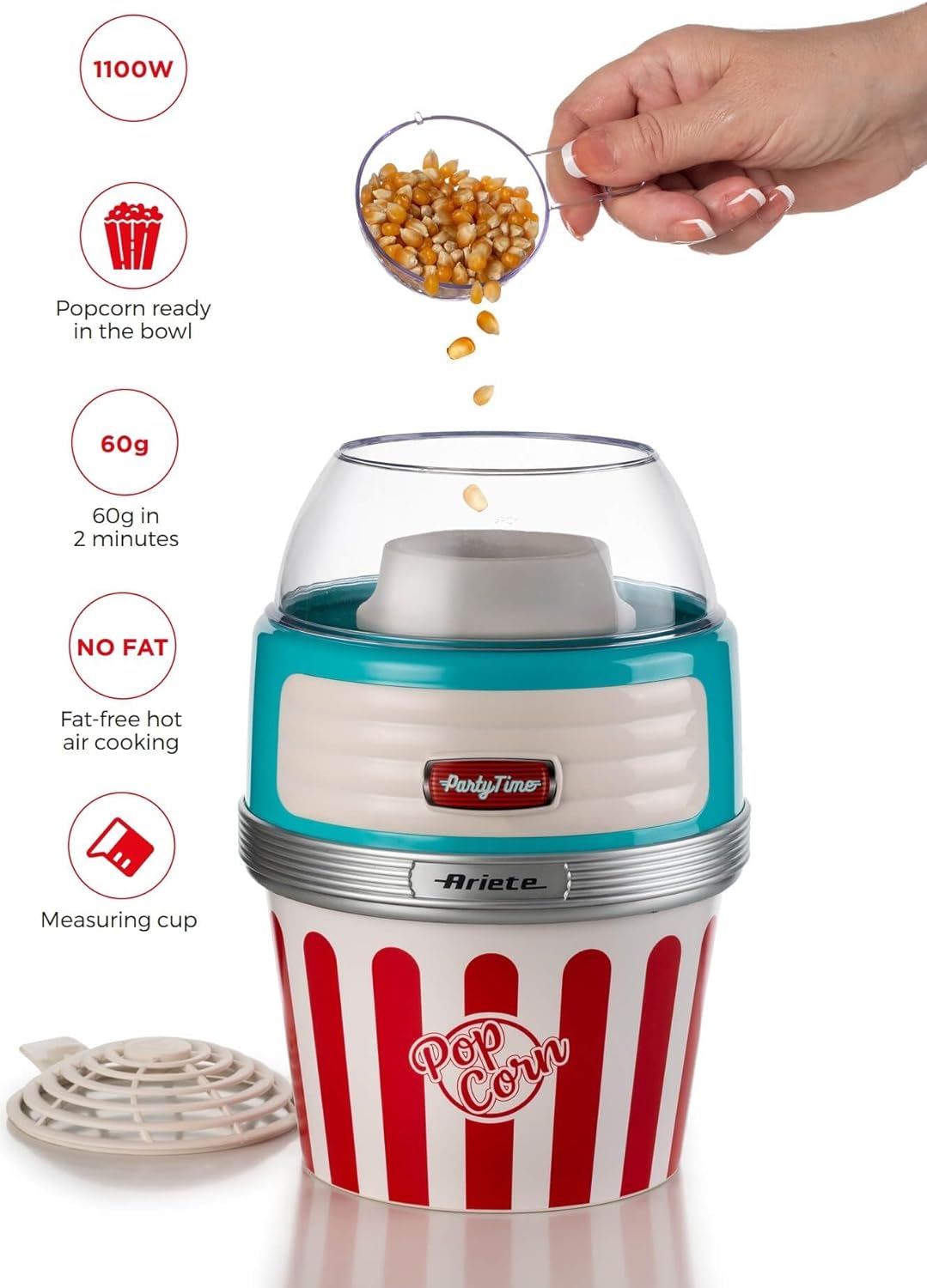 Ariete 2957 M.popcorn 1000w Cott.aria Calda C/contenit Azzurro