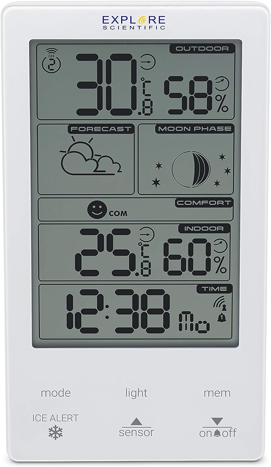 Explore Scientific WSH4009GYE000 Stazione Meteo Disp.ts D.alarm Fasi Lunari Bianco