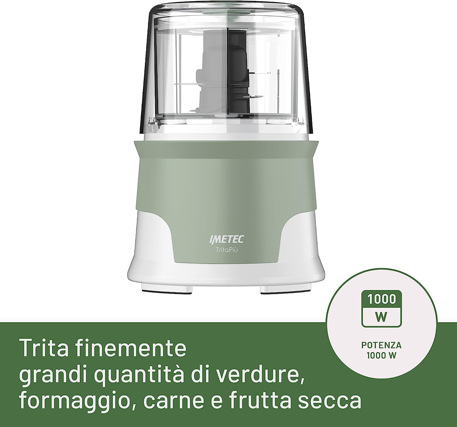 Imetec 7475 Tritatutto 1000w 600ml 4lame Tritapiu Bia/verde