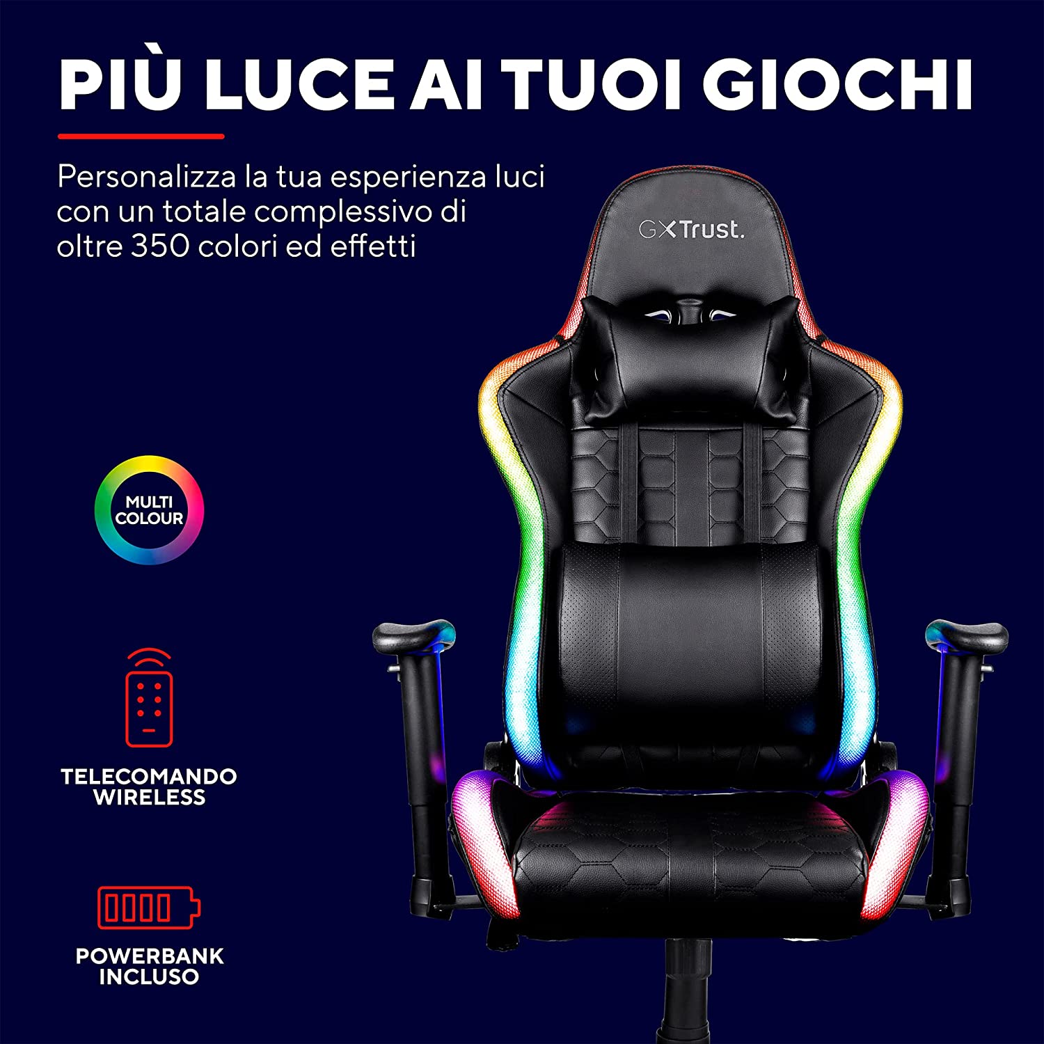 Trust Gaming GXT 716 Rizza Sedia gaming illuminata LED RGB Nero