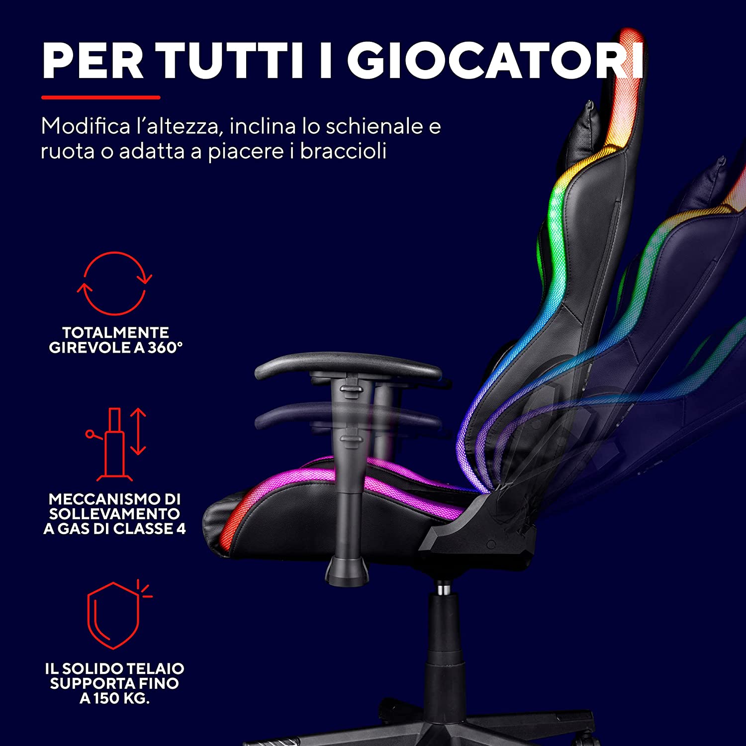 Trust Gaming GXT 716 Rizza Sedia gaming illuminata LED RGB Nero