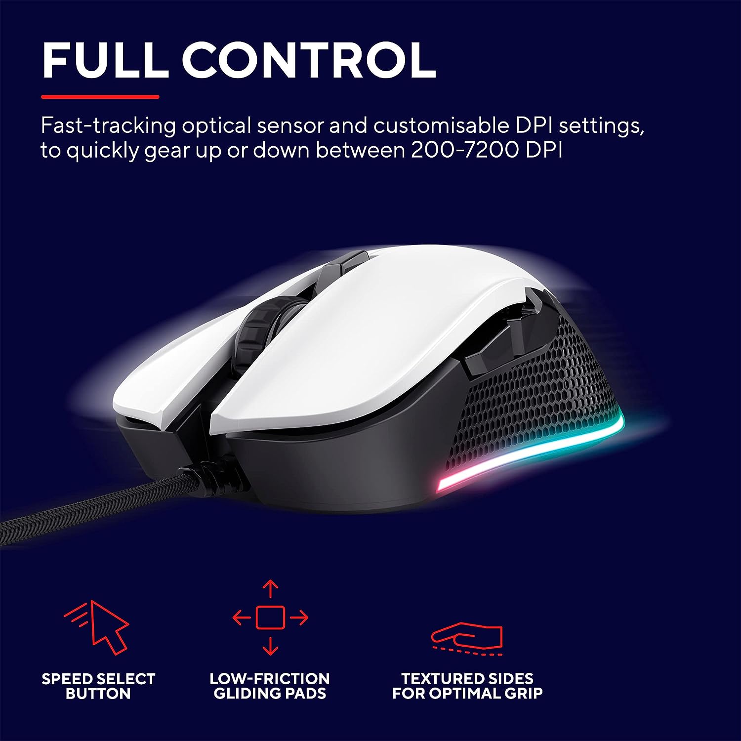 Trust Gaming GXT 922W Ybar Mouse gaming Bianco