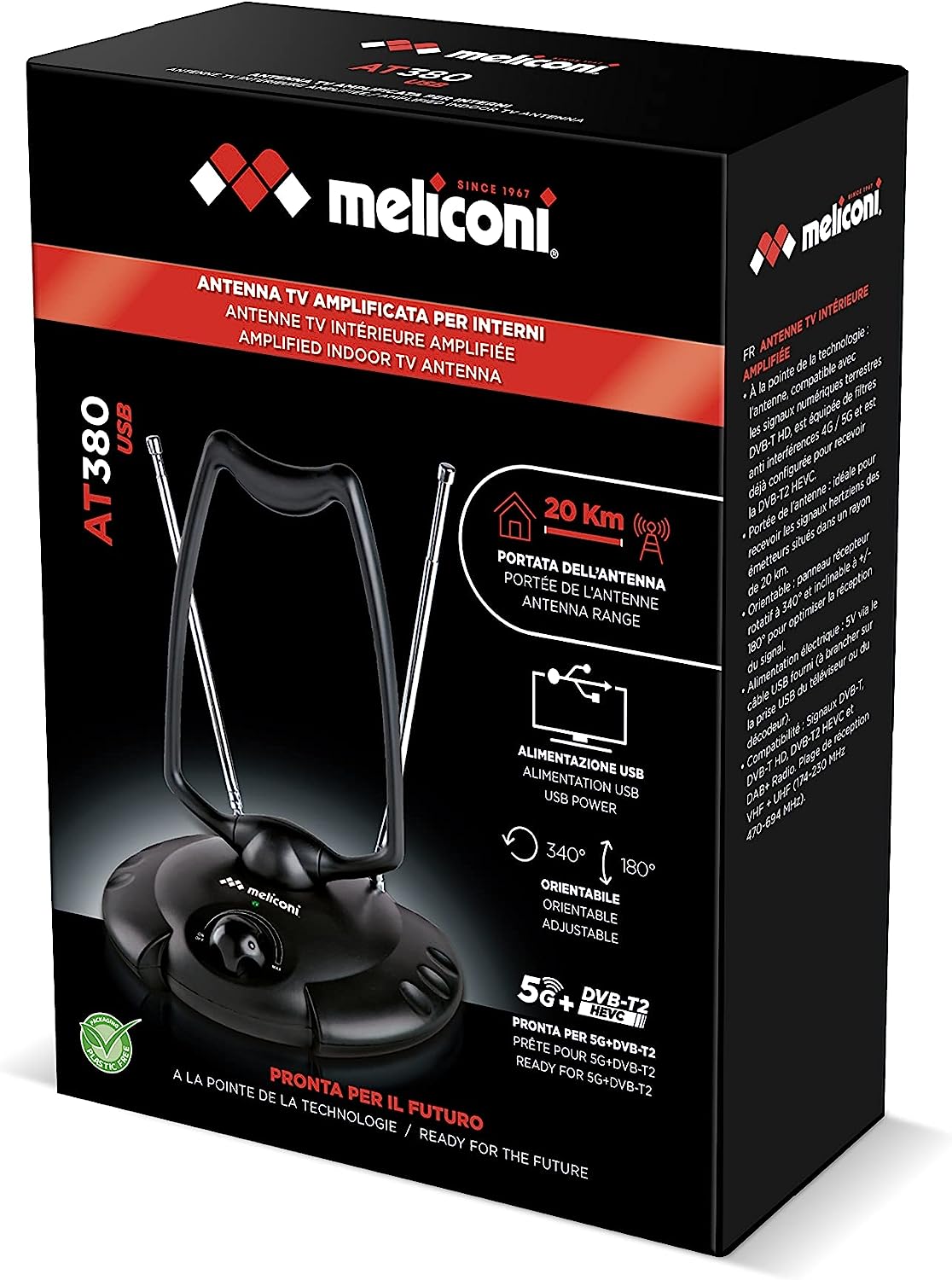 Meliconi 881001 Antenna Da Interno Dvbt2 Hevc At 380 Usb Nero