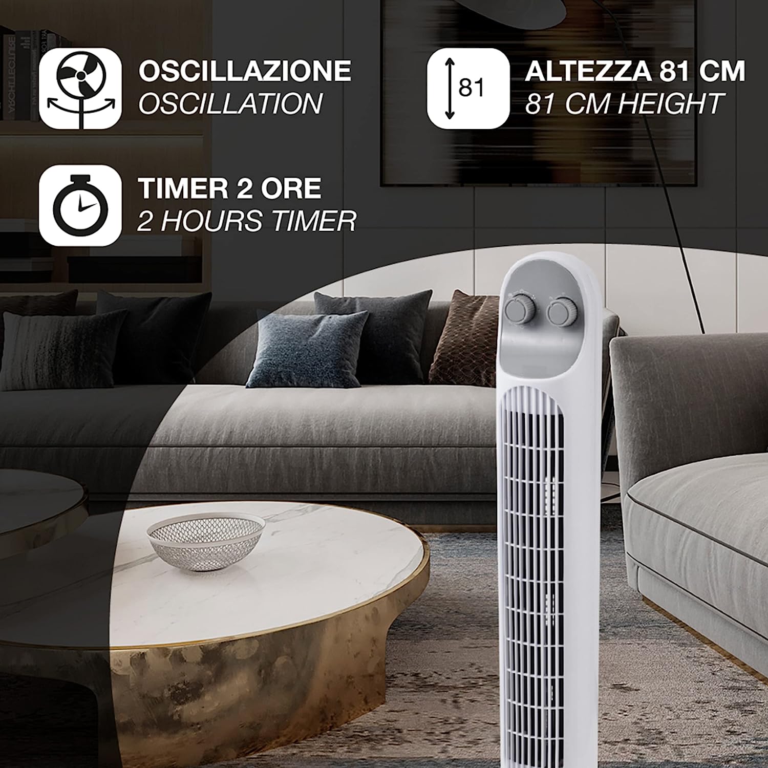 Ardes AR5T801 Vent.torre 45w H81cm 3vel Timer Bianco