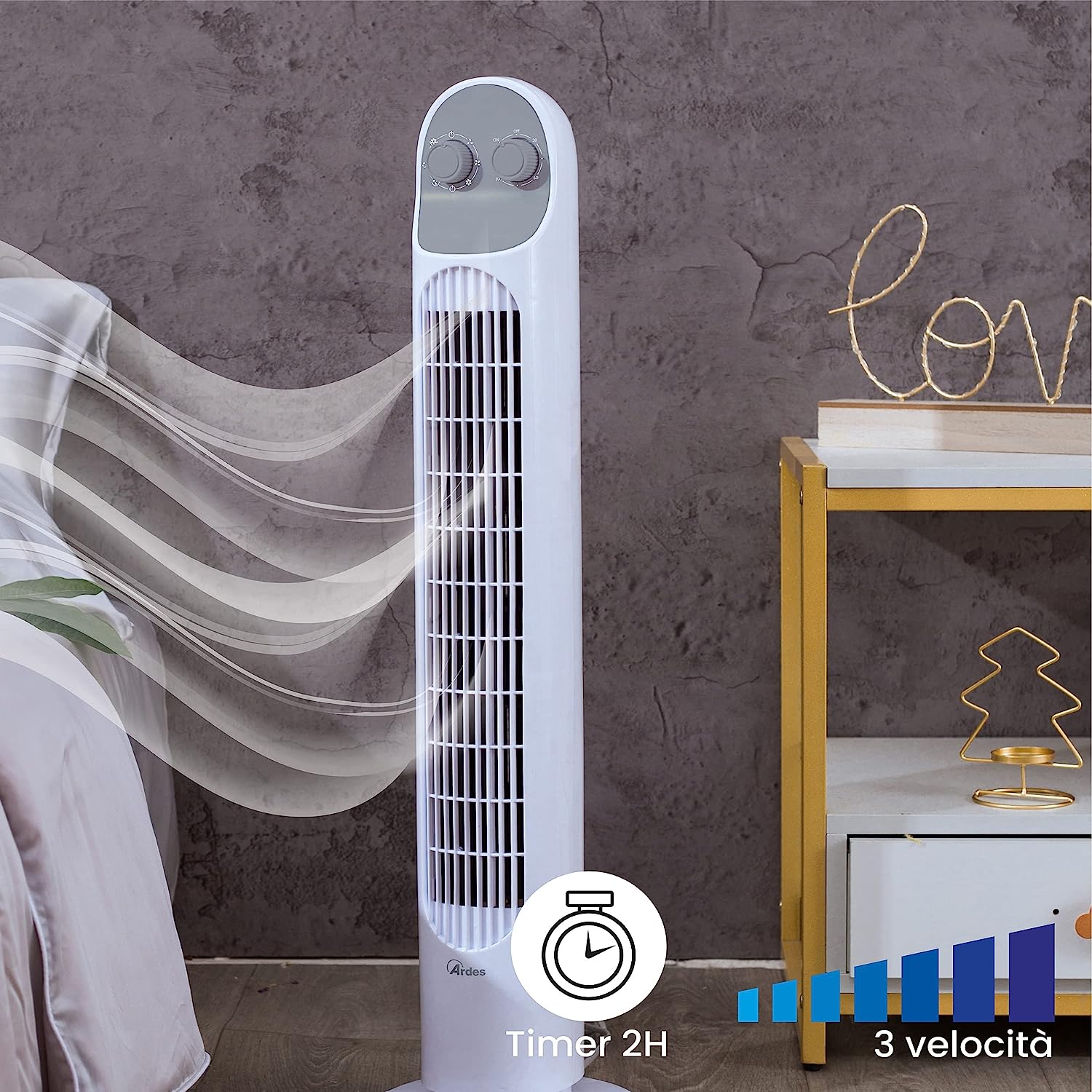 Ardes AR5T801 Vent.torre 45w H81cm 3vel Timer Bianco