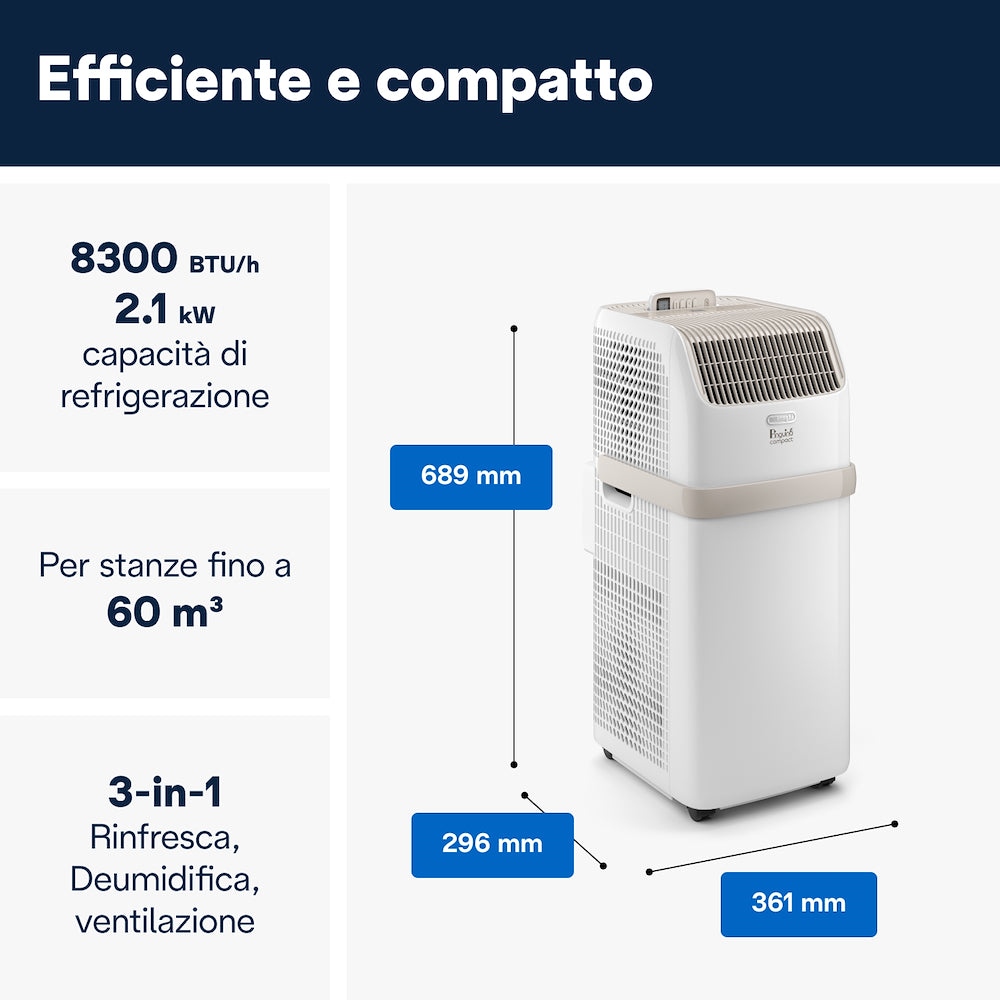 De Longhi PACES72CLASSIC Cond.monoblocco 2.1kw Cl.a Timer R290 Beige