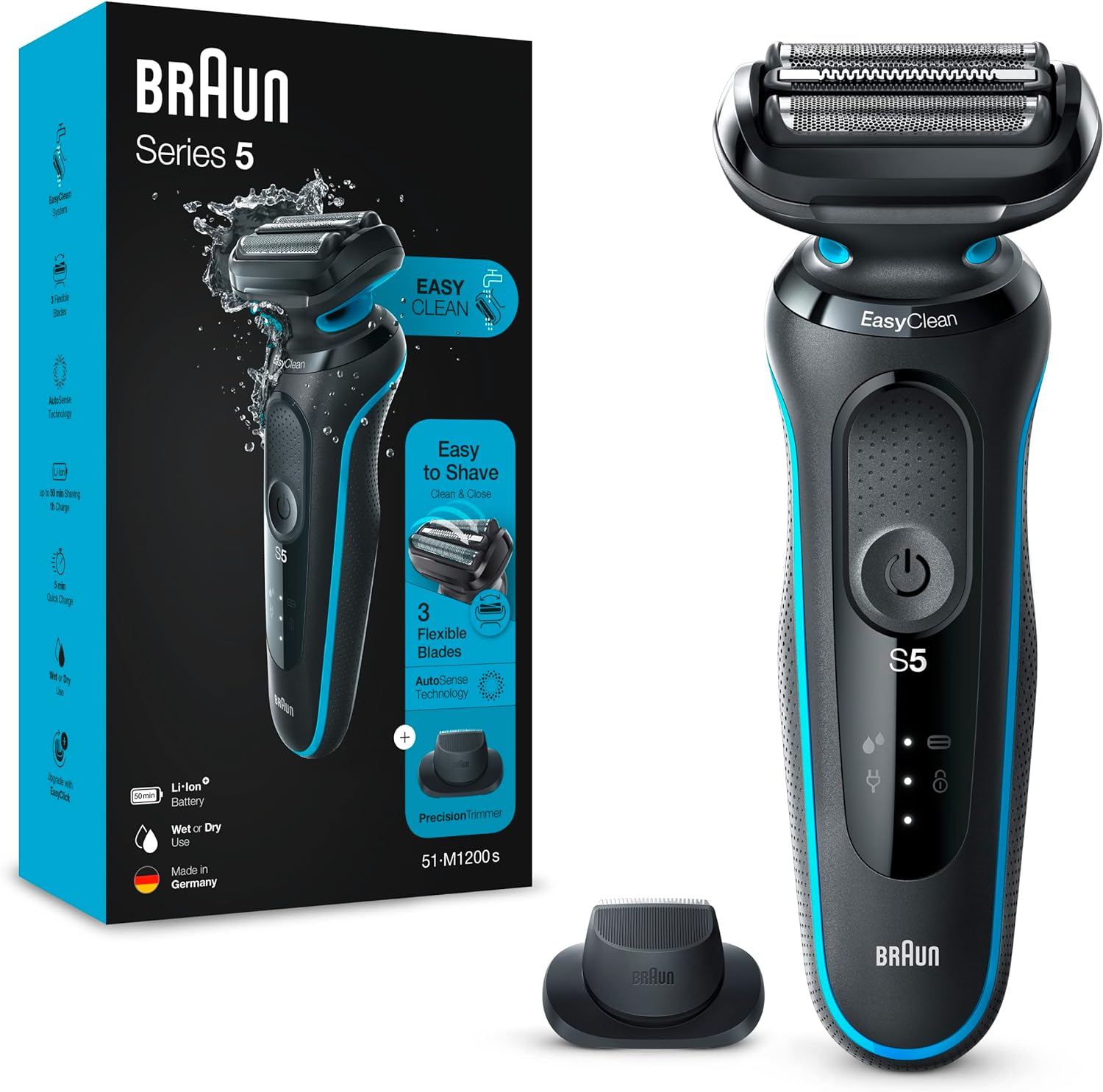 Braun 51M1200S Rasoio Ric. W&d Led C/custodia +1access. Azzurro