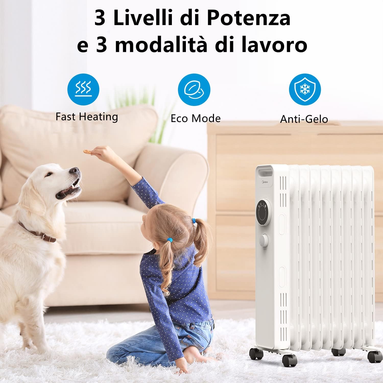 Midea Radiatore a Olio 9 elementi Bianco