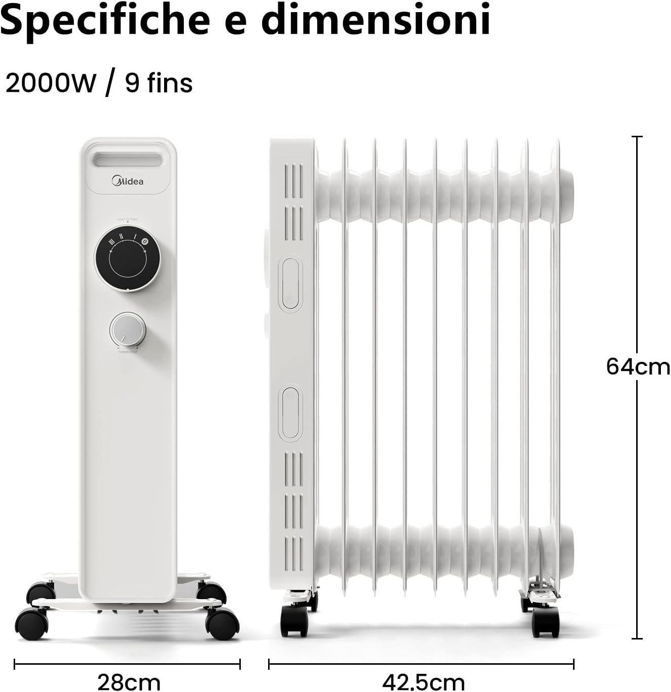 Midea Radiatore a Olio 9 elementi Bianco