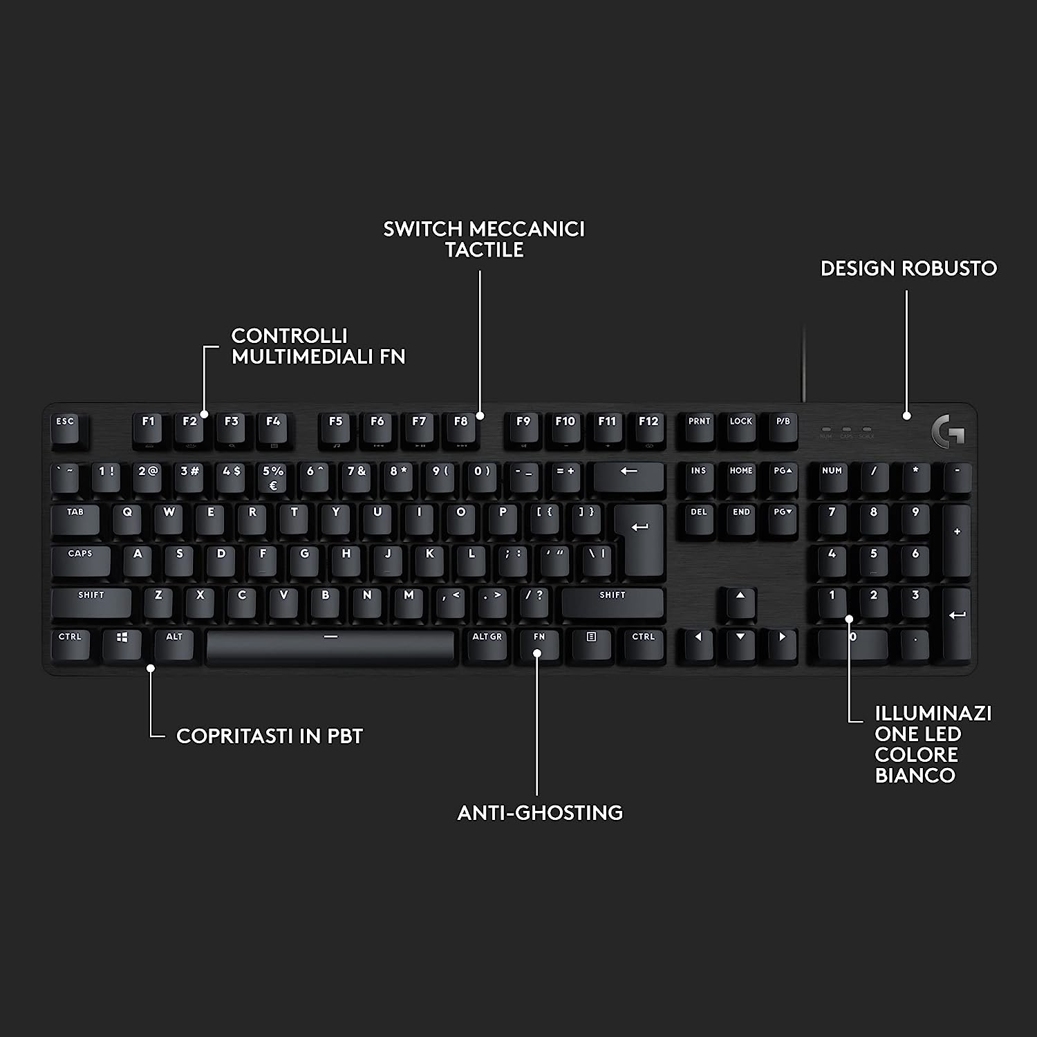 Logitech 920010805 Tastiera Wired Meccanica Gaming G413 Se Nero