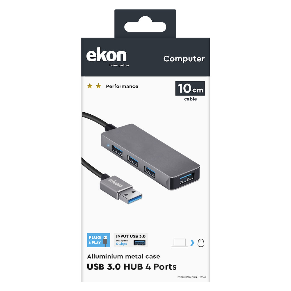 Ekon ECITHUB320USBIN Hub 3 Usb 2.0 In 1 Usb 3.0 Alluminio