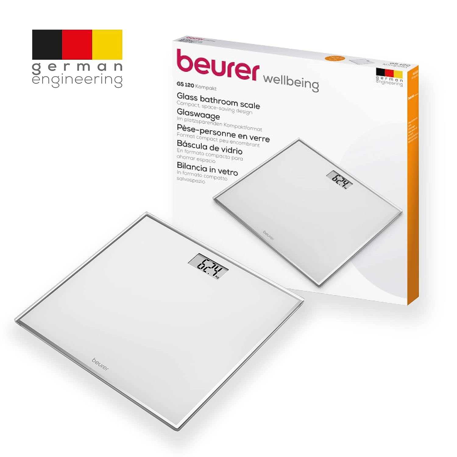 Beurer GS120KOMPAKT Bilancia Pers.dig. 150kg/0.1kg Vetro Bianco