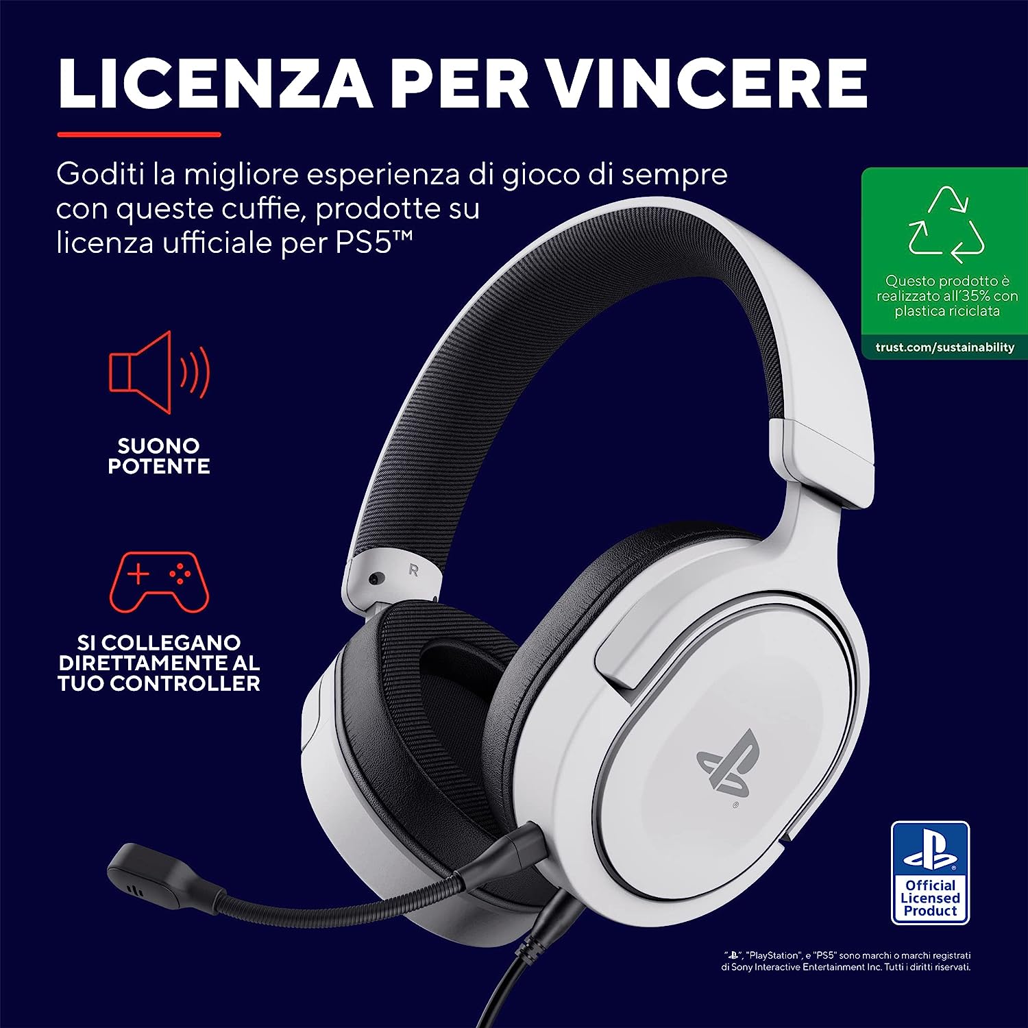 Trust Gaming GXT 498 Forta Cuffie gaming per PS5™ Bianco