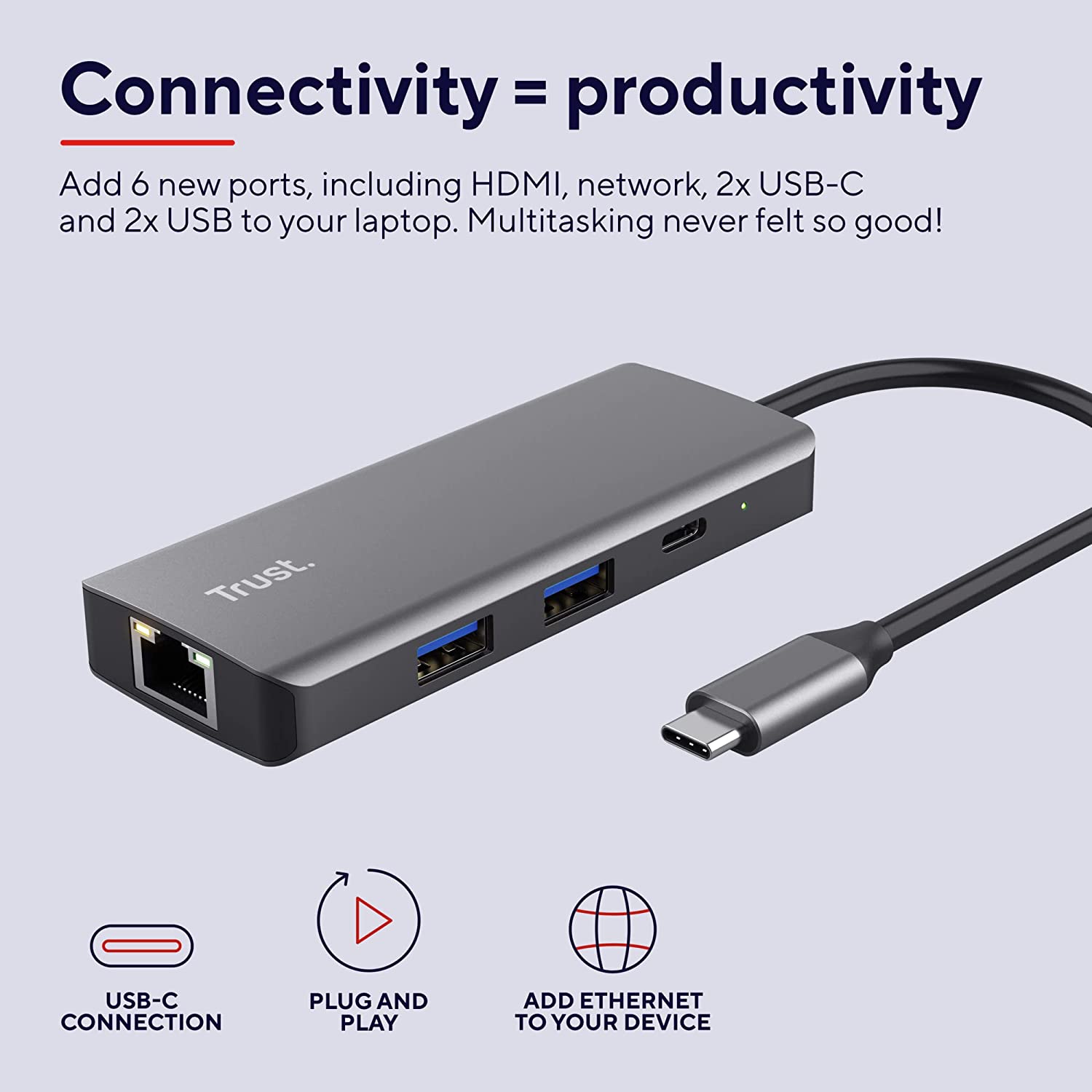 Trust Dalyx Adattatore multiporta USB-C 6-in-1 Argento
