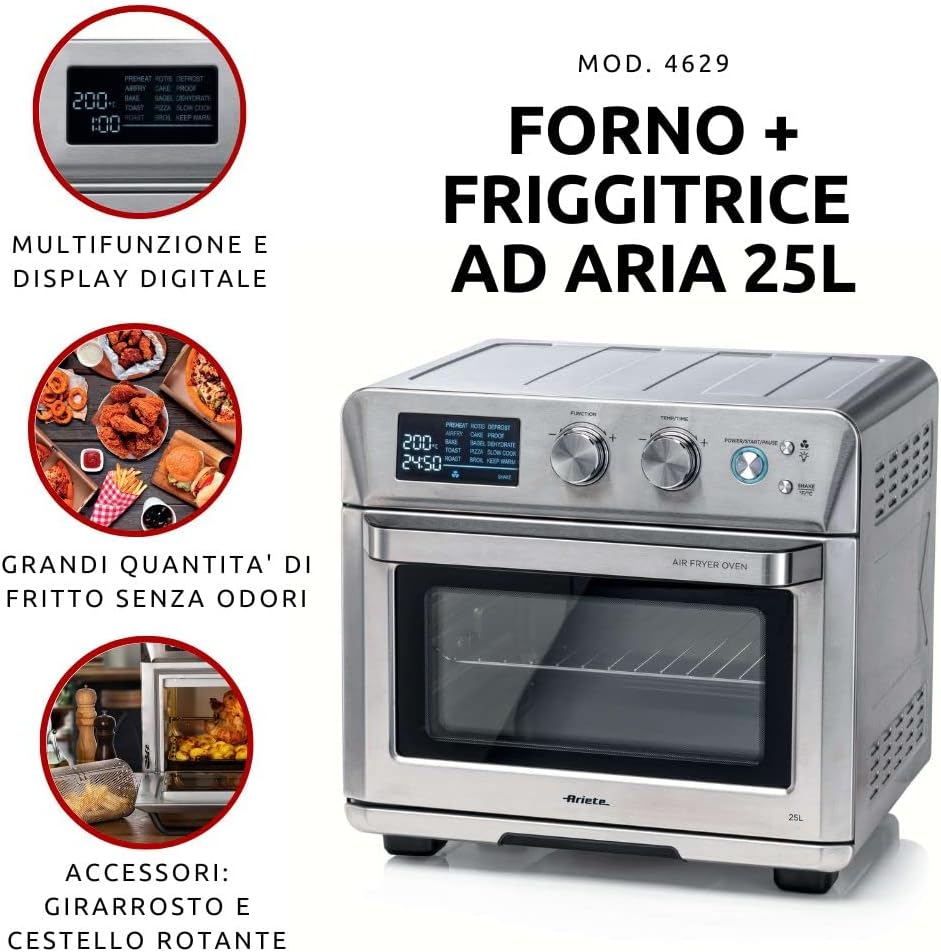 Ariete 46291 Fornetto El. C/friggitrice 1700w 25lt Timer Inox