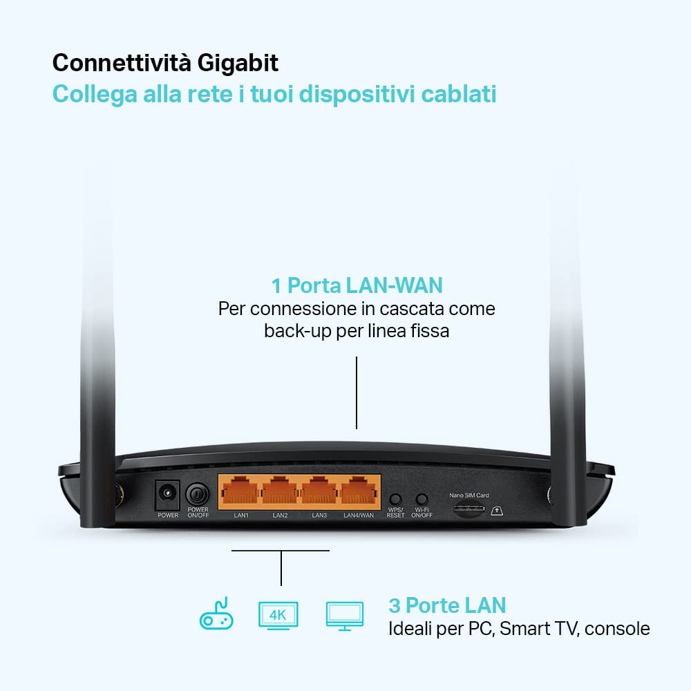 Tp-link ARCHERMR500 Router Ac1200 Wifi Dual Band 300mbps 4g+ Lte Nero