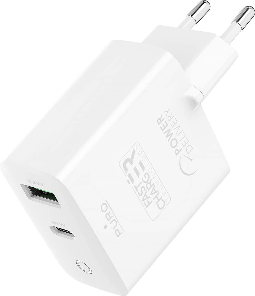 Puro FCMTCUSBAC25WPDWHI Caricabatt. Fast Charger Usb/usb-c 25w Bianco