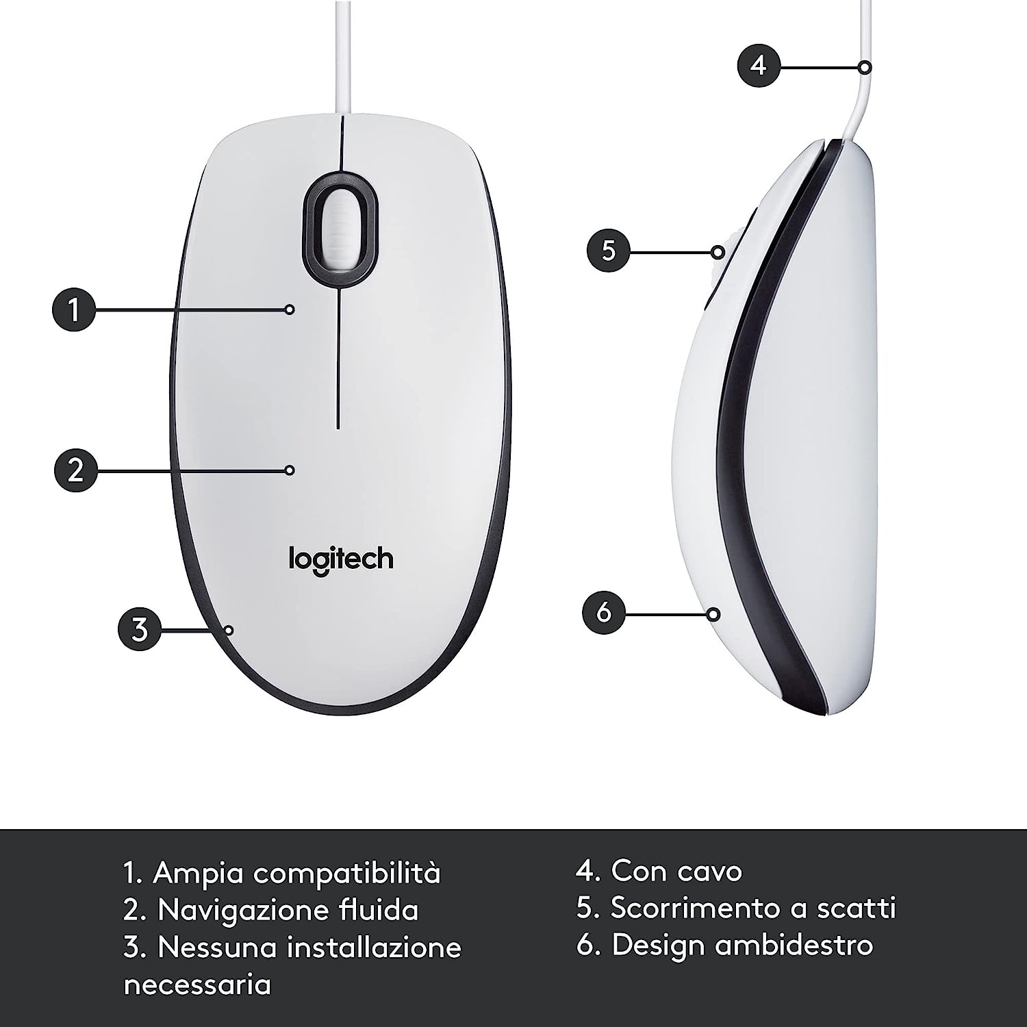 Logitech 910006764 Mouse Wired M100 White