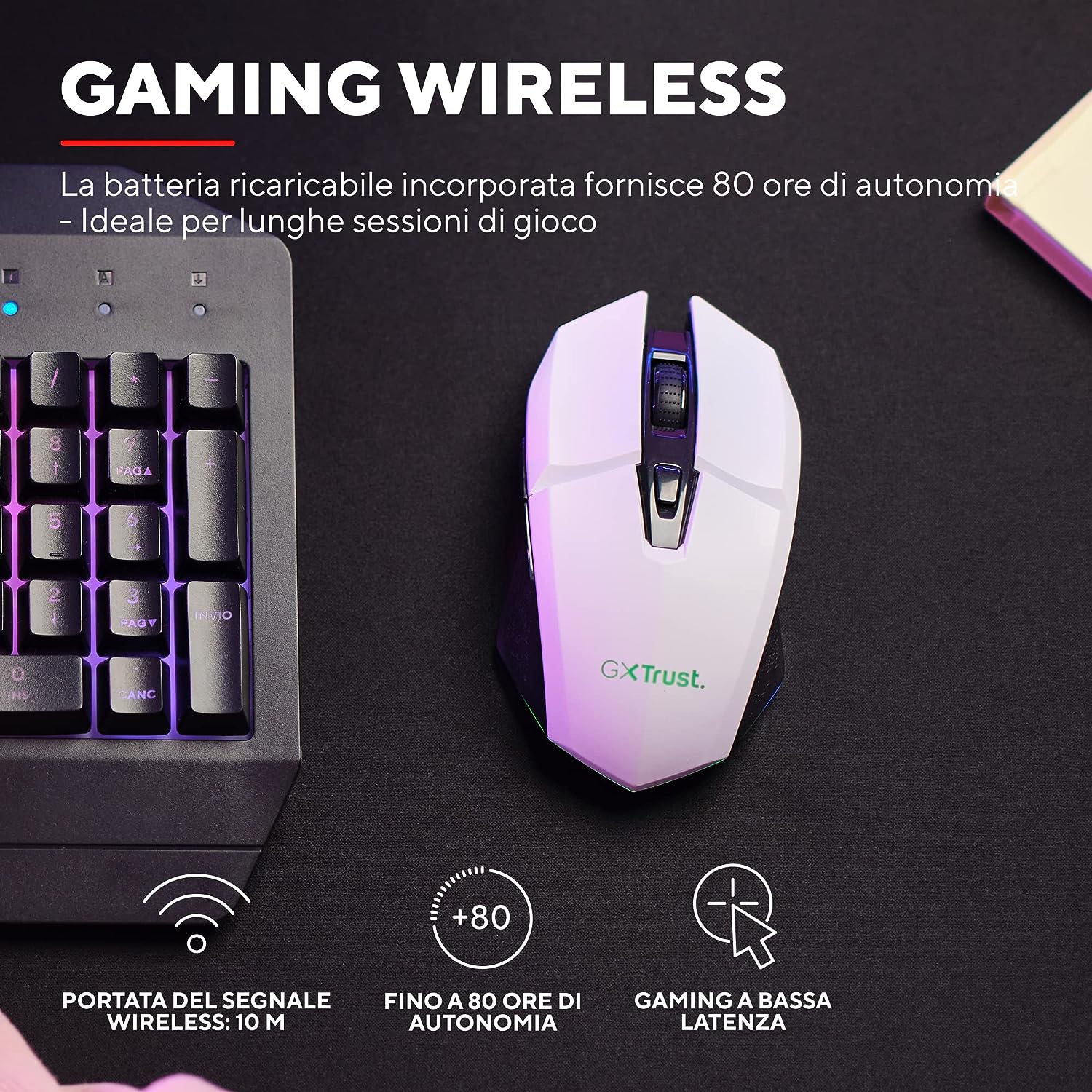 Trust Gaming GXT 110 FeloxMouse da gaming illuminato wireless Bianco