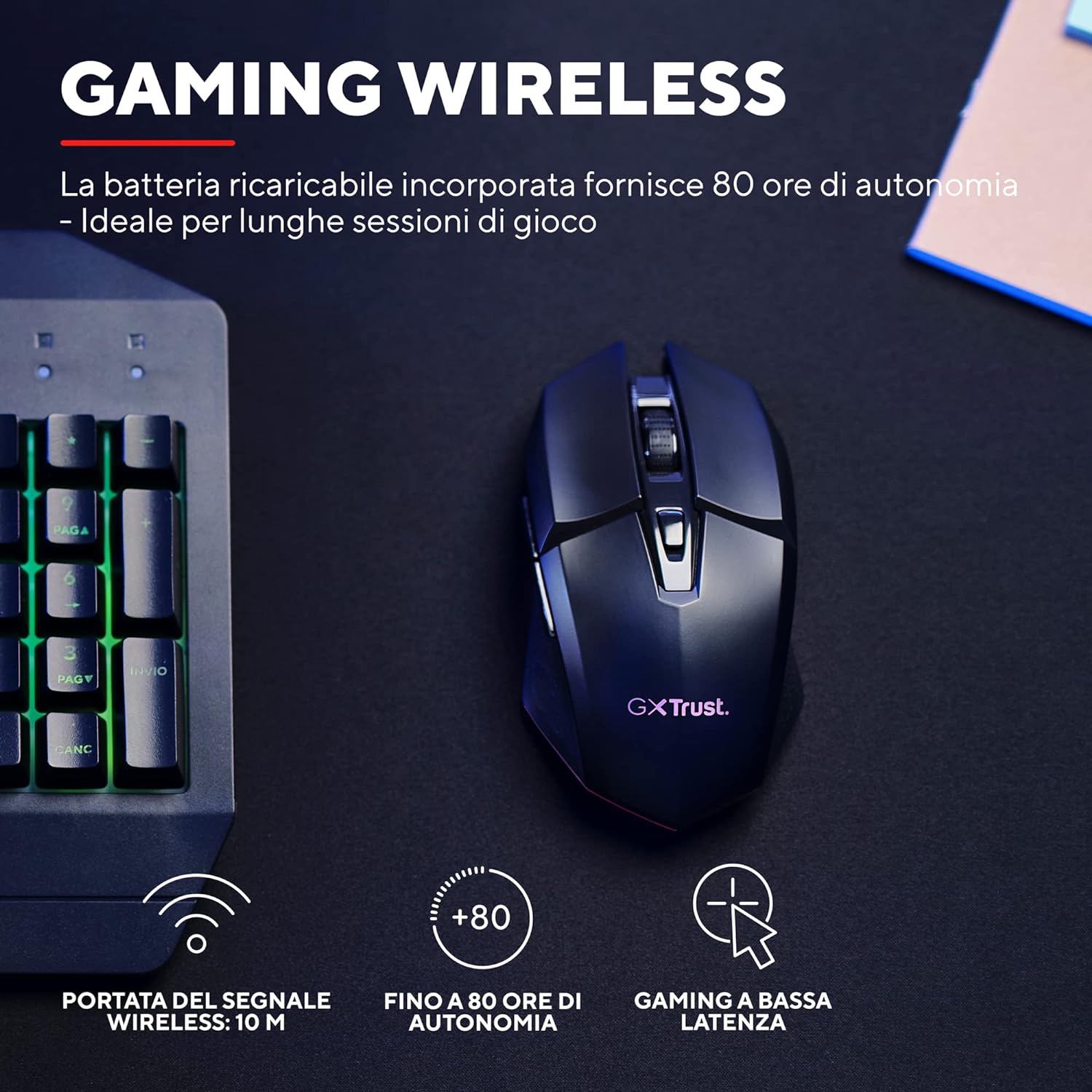 Trust Gaming GXT 110 FeloxMouse da gaming illuminato wireless Nero