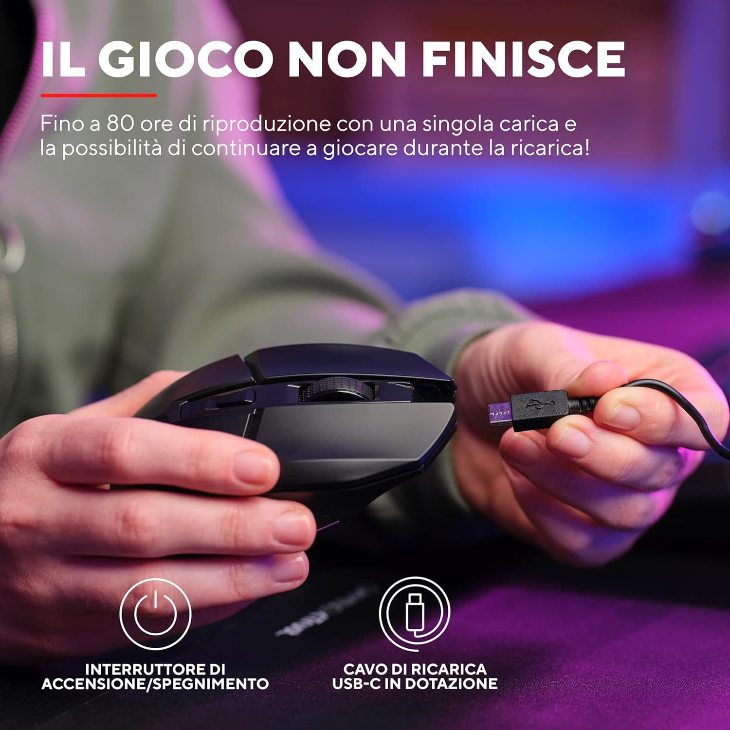 Trust Gaming GXT 110 FeloxMouse da gaming illuminato wireless Nero