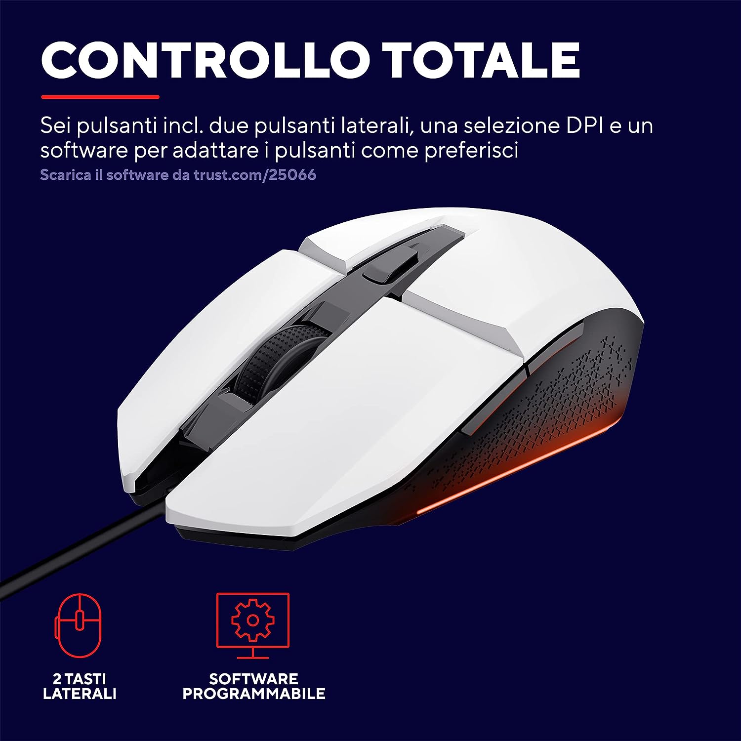 Trust Gaming GXT 109W FeloxMouse da gaming illuminato Bianco