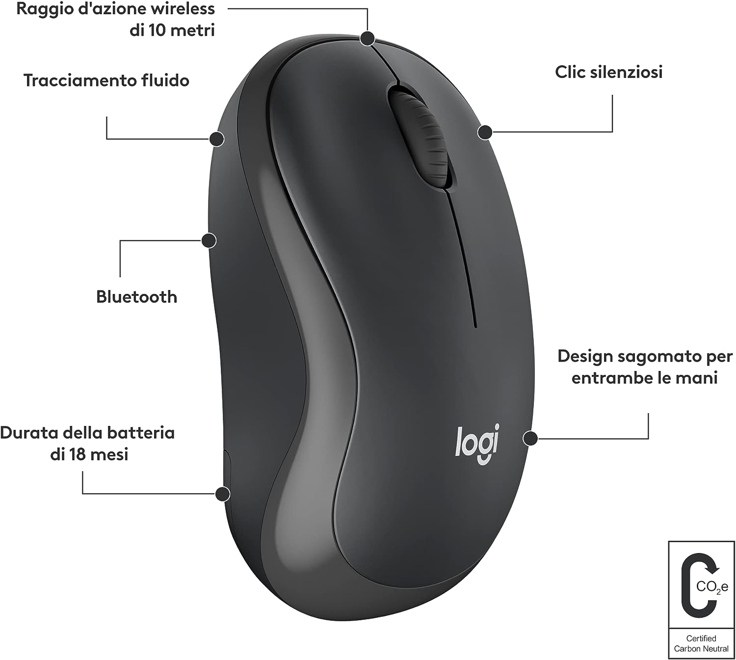 Logitech 910007119 Mouse Wireless Silenzioso M240 Graphite