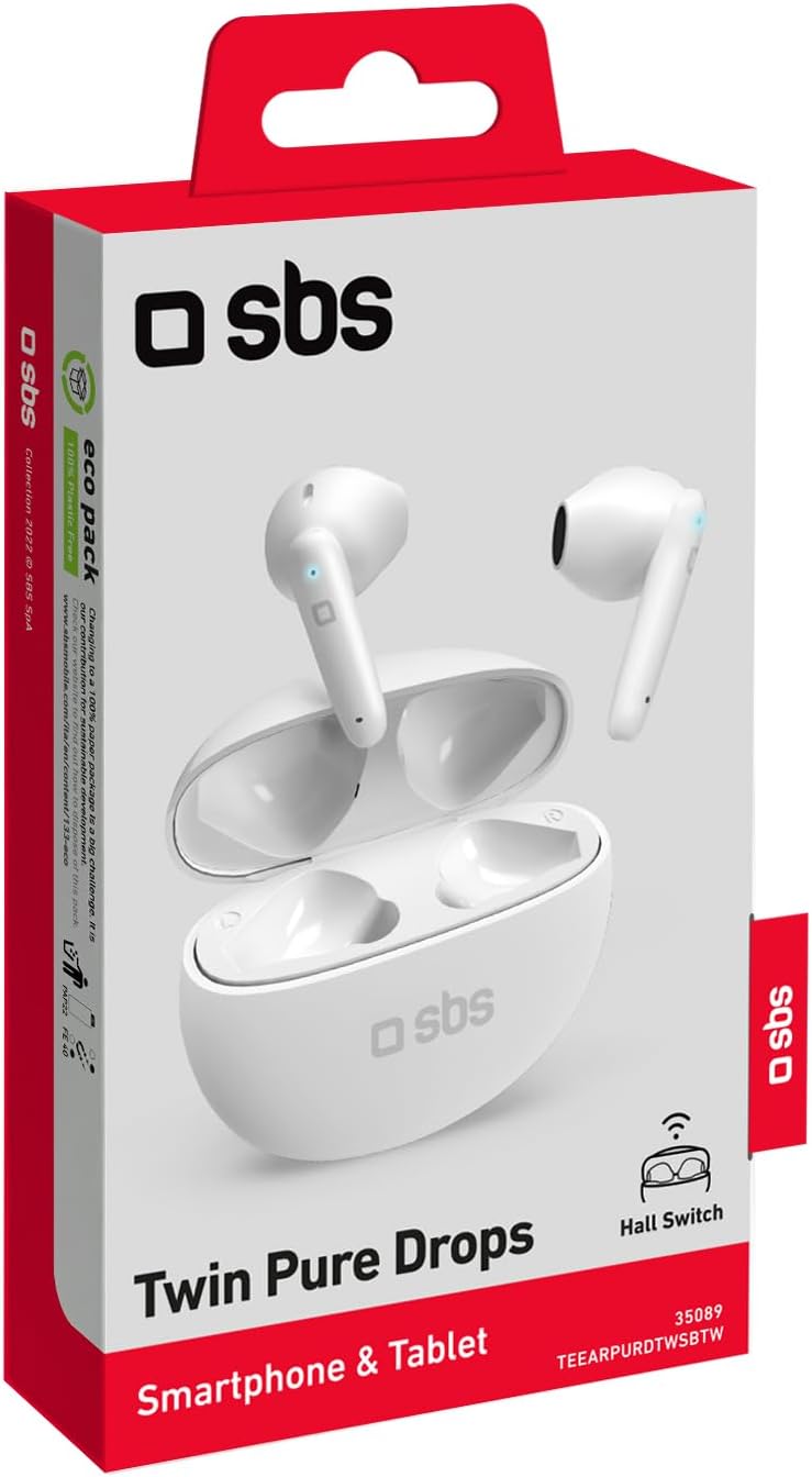 Sbs TEEARPURDTWSBTW Auricolari Tws Pure Drops Bt Bianco